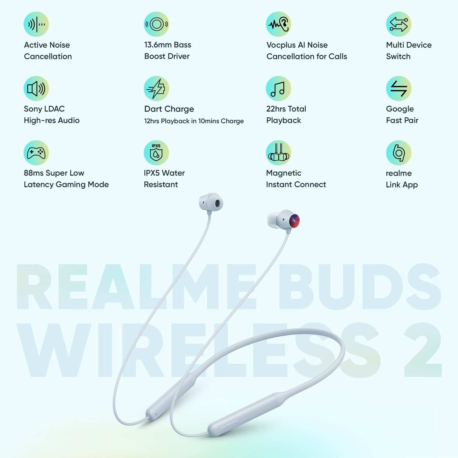 Image of realme Buds Wireless 2 with Dart Charge and Active Noise Cancellation (ANC) Bluetooth Gaming