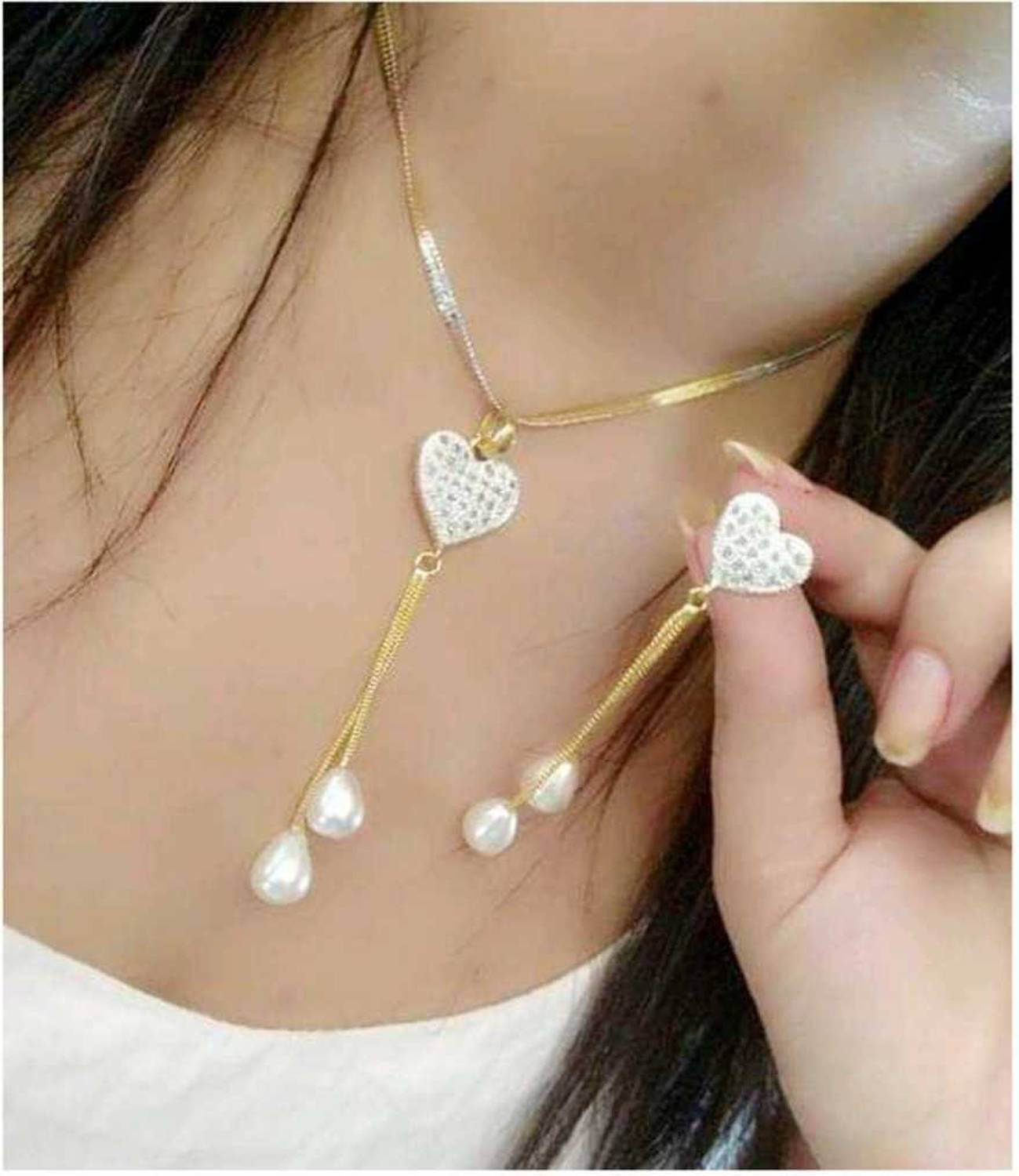 Aviate Alloy Gold-plated Gold, White Jewellery Set