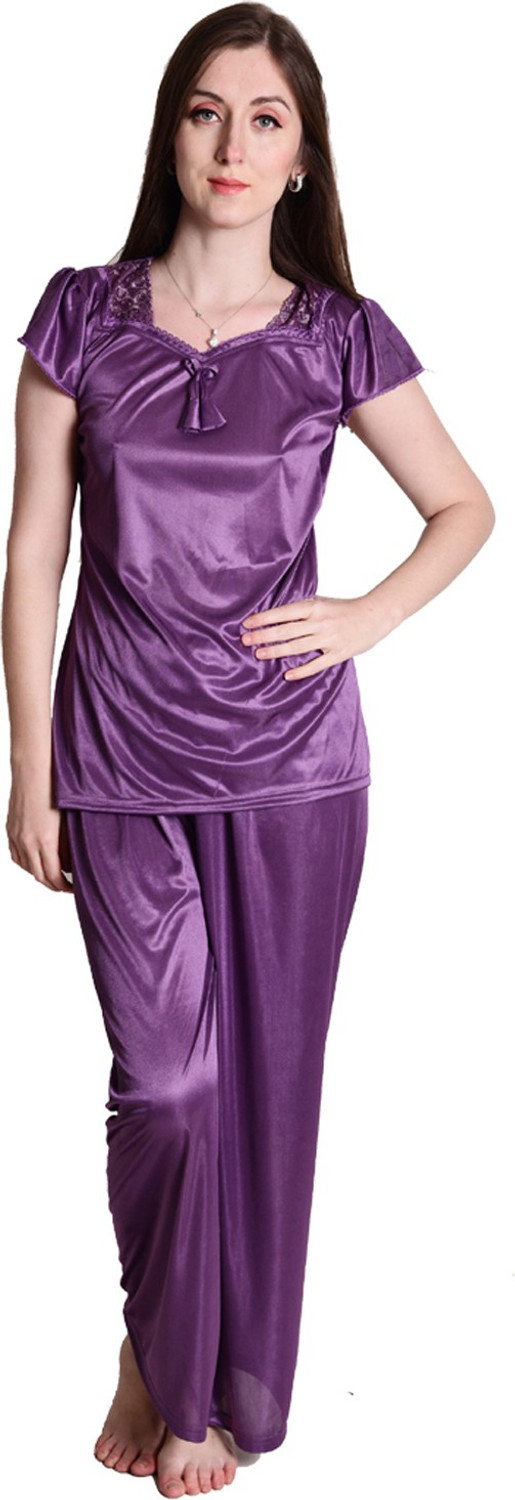 Image of SENSLIFE Women Solid Purple Top & Pyjama Set