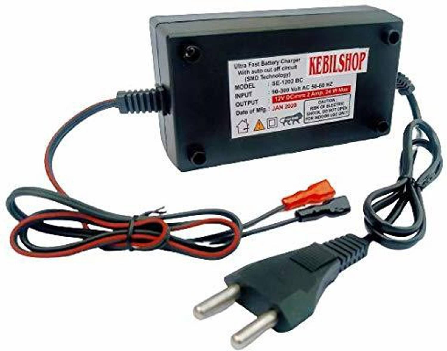 Kebilshop Dc 12 Volt 2 Amp Battery Charger Ultra Fact Batterry Charger with Auto Cut Off for 12 Volt Batterry. Worldwide Adaptor