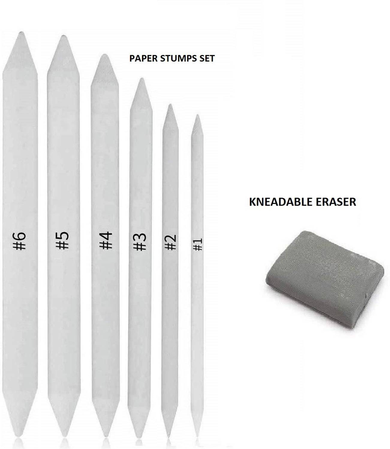ARTTWALA Kneadable Eraser and White Paper Blending Stumps or Tortillon for Blending Shading Smudging Graphite and Charcoal Pencils