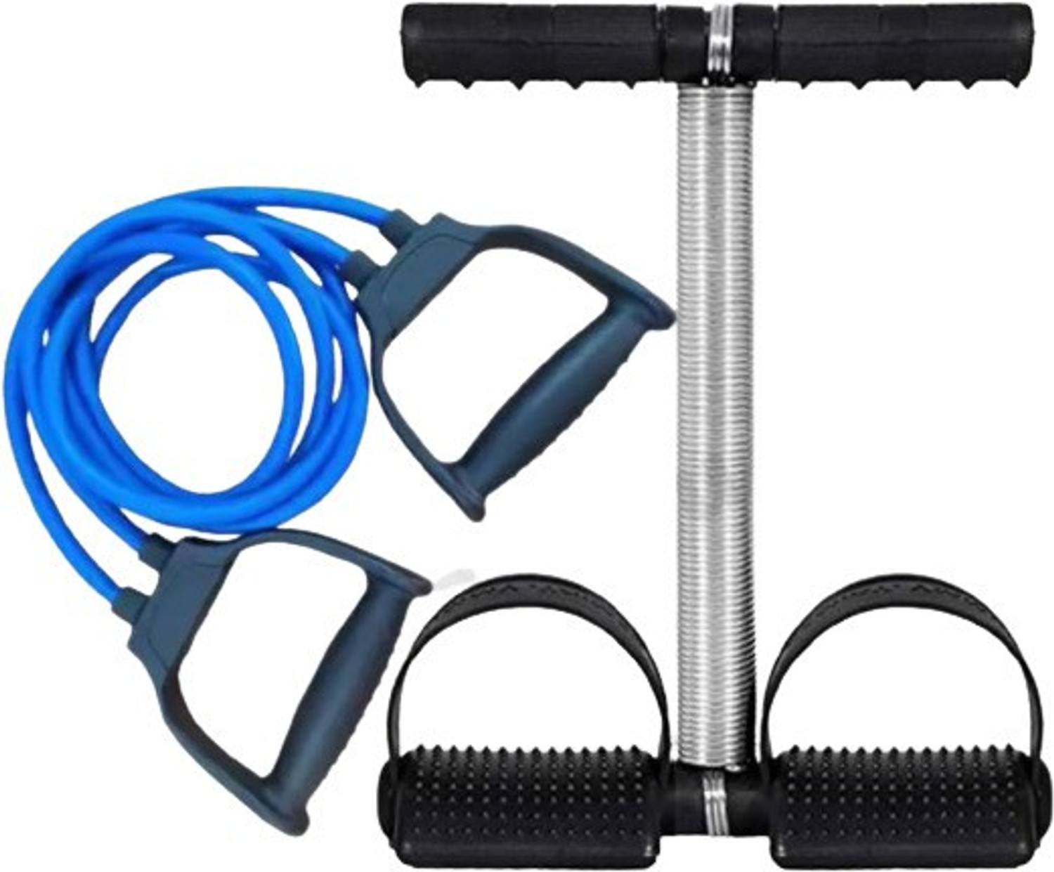Image of Dr Patra Body Workout Sports Equipments Pack of 2 Workout COMBO | Athletes CHOICE Body Fitness | 1x Resistance Band Toning Tube | 1x Single Band Tummy Trimmer |Gym Training, Home Exercise, TRUSTED by DR.| Fat loss- GreyBlue Fitness Accessory Kit Kit