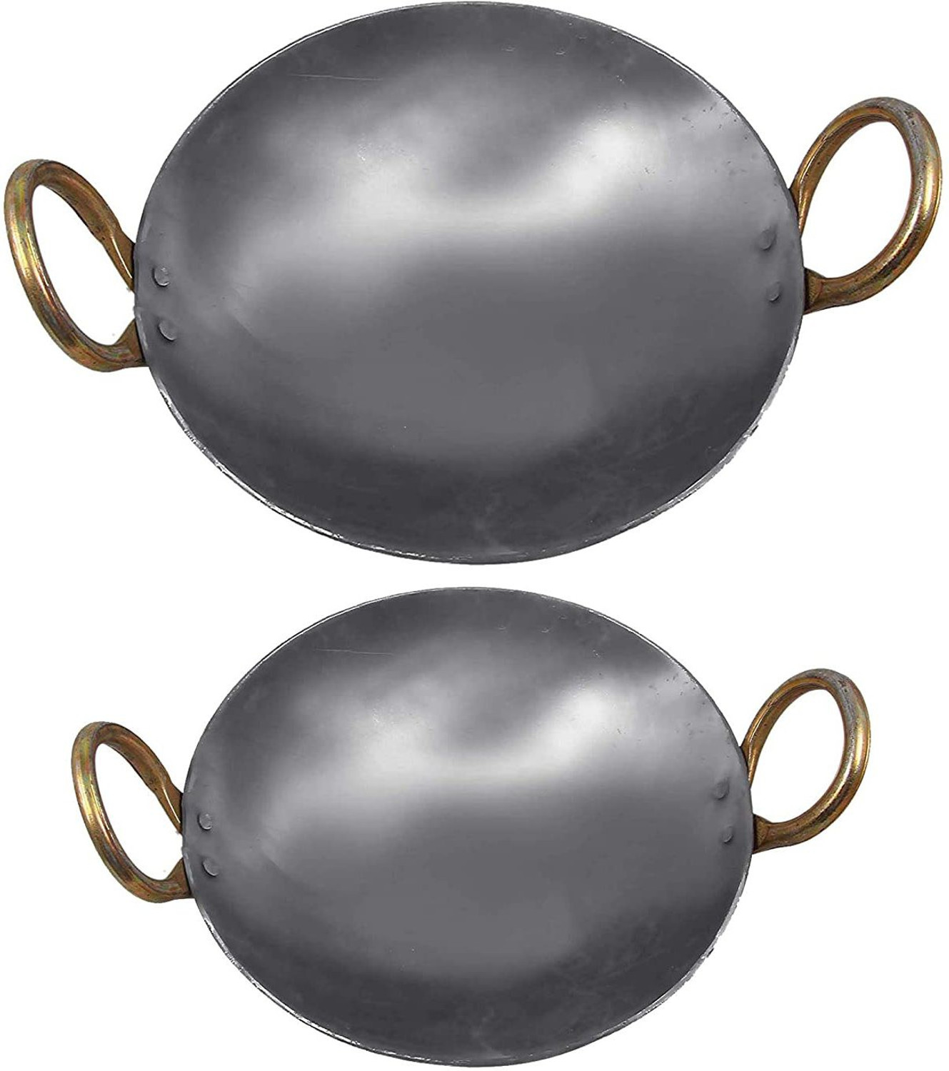 Image of KITCHEN SHOPEE iron cookware set 2 pes Iron Kadhai for Cooking deep fry Kadhai 20.32 cm, 22.86 cm diameter 3.5 L capacity