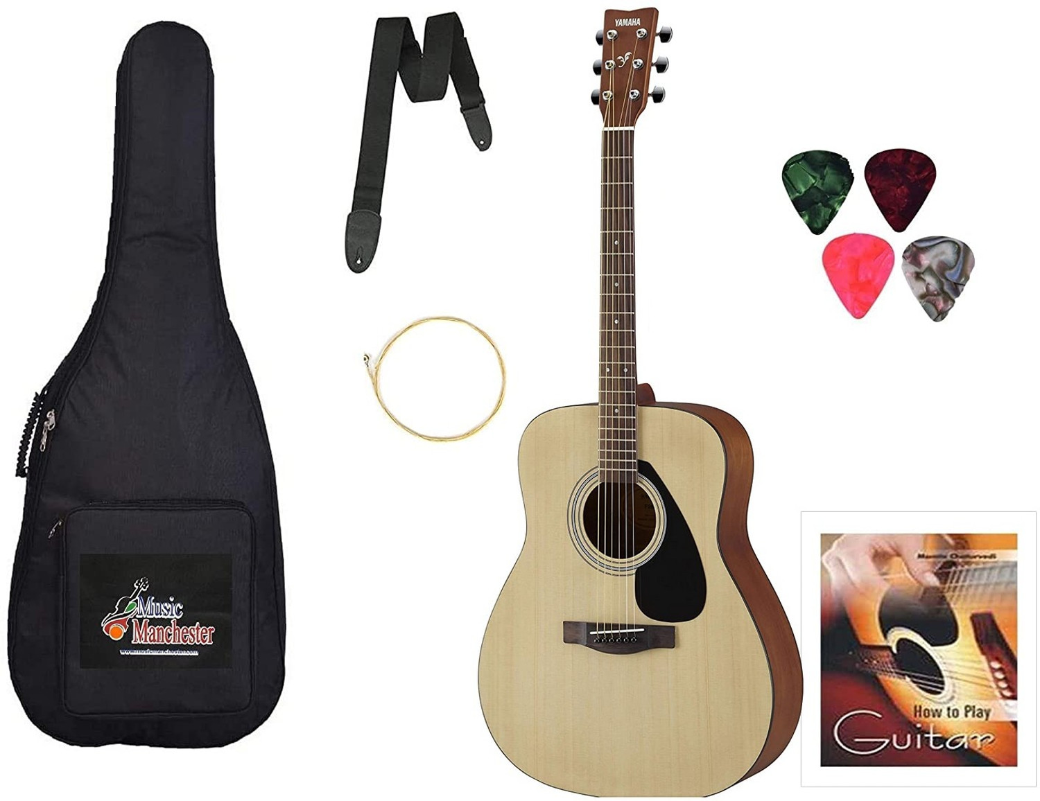 Image of YAMAHA F280 Acoustic Guitar, Natural with Padded Carry Bag, Belt, Picks, String and Learning Book - Combo Pack Acoustic Guitar Rosewood Rosewood