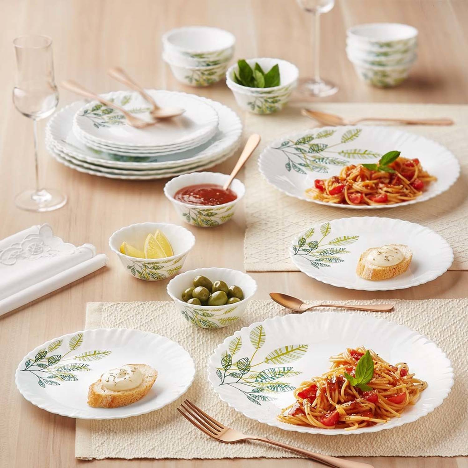 Larah by Borosil Pack of 24 Opalware Galaxy Series Fauna Crockery Set for Dining & Gifting Dinner Set