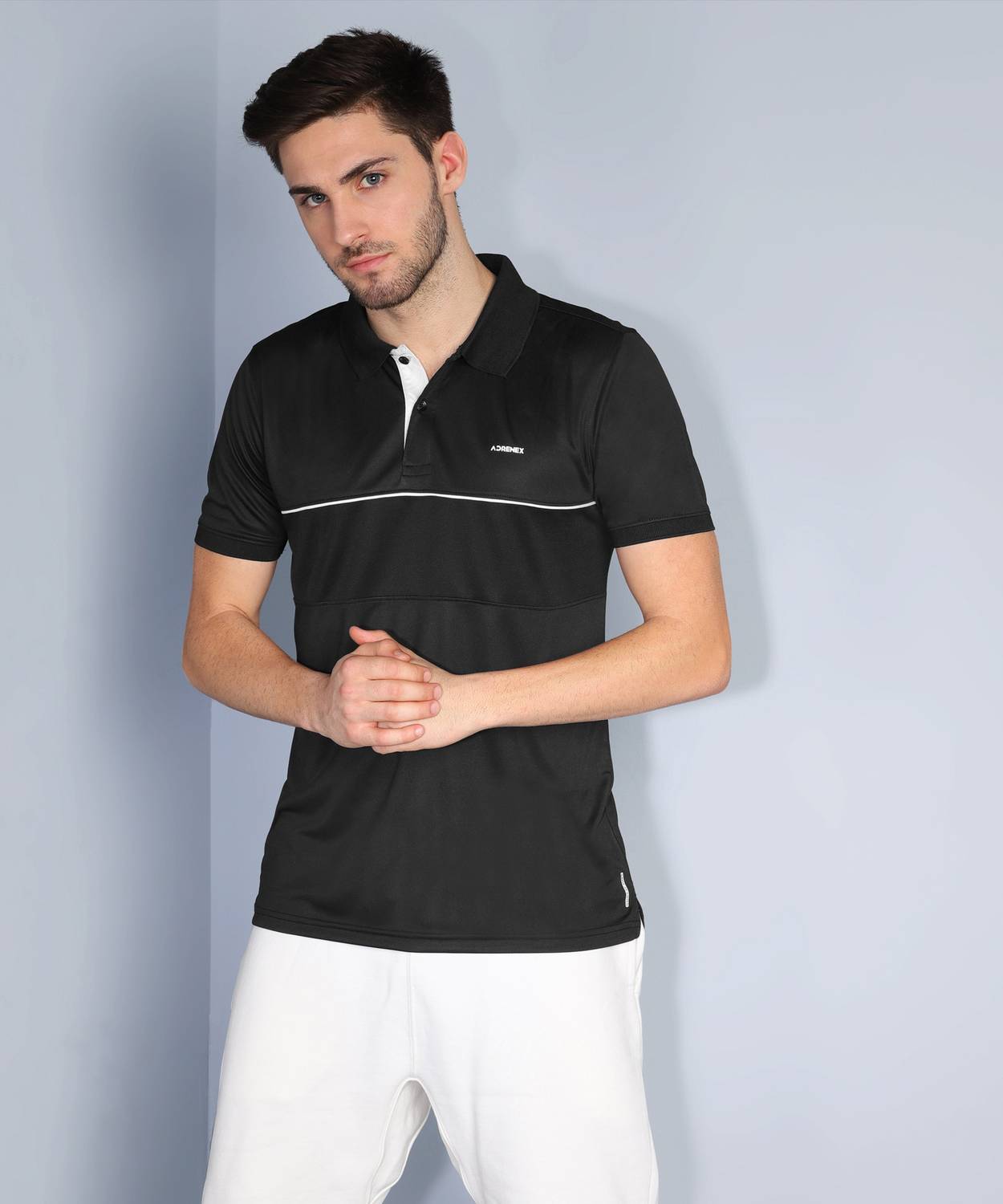 Adrenex Solid Men Polo Neck Black T-Shirt