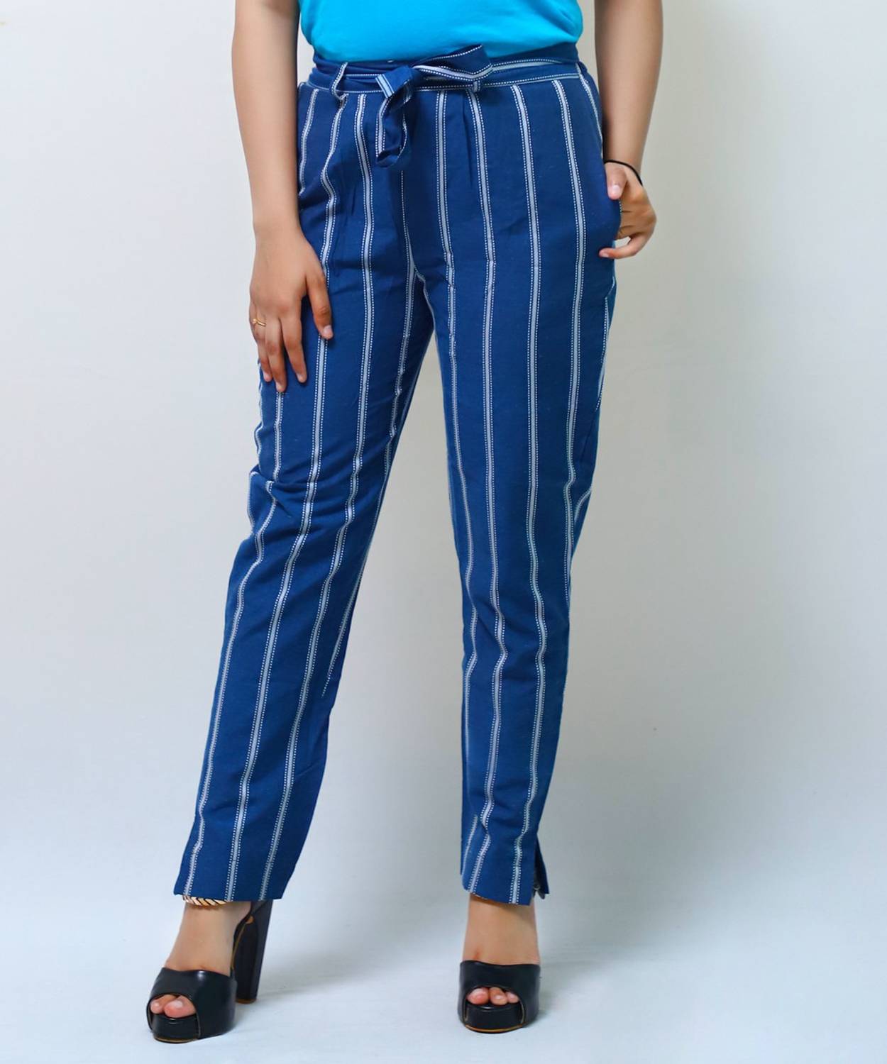 Artisan Glory Regular Fit Women Blue, White Trousers
