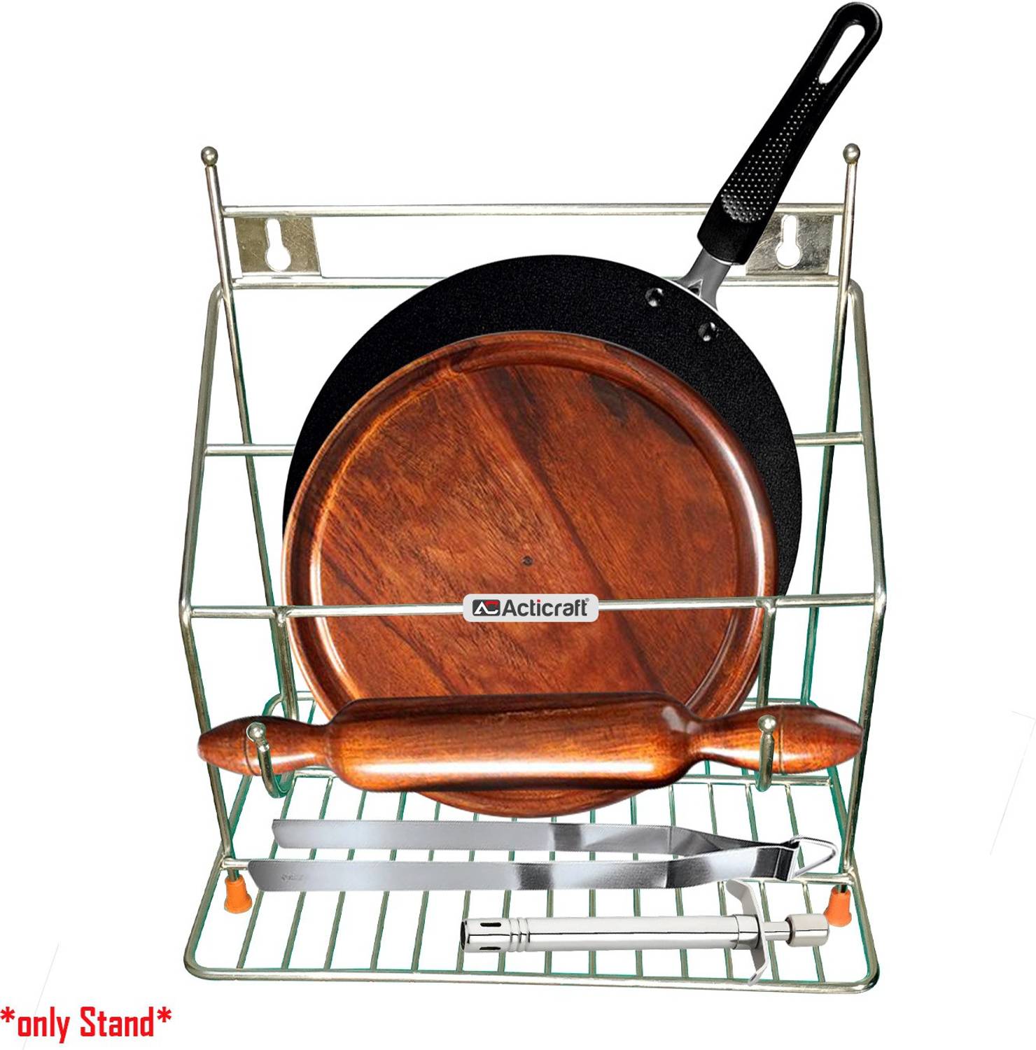 acticraft Chakla/Belan Kitchen Rack Steel Heavy Duty Chakla Belan Tawa Stand Stainless steel chakala/belan stand