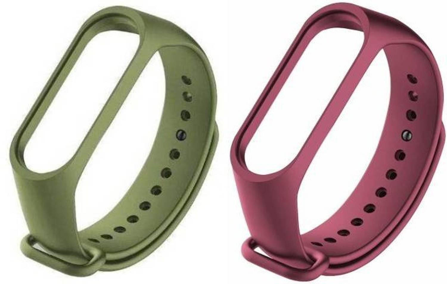 Asotai Silicone Strap for models mi Band 3 and Band 4, with Plain design green and Wine red color (Device not included) Smart Band Strap