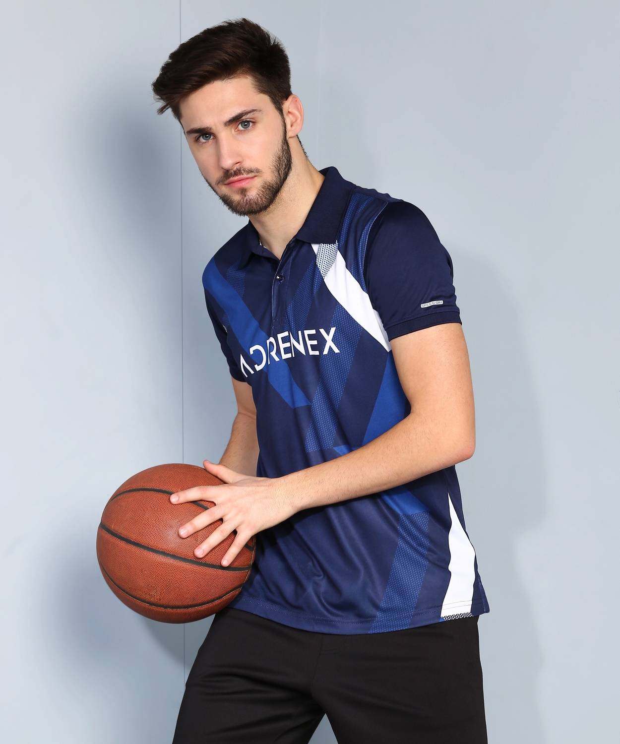 Adrenex Printed Men Polo Neck Dark Blue T-Shirt