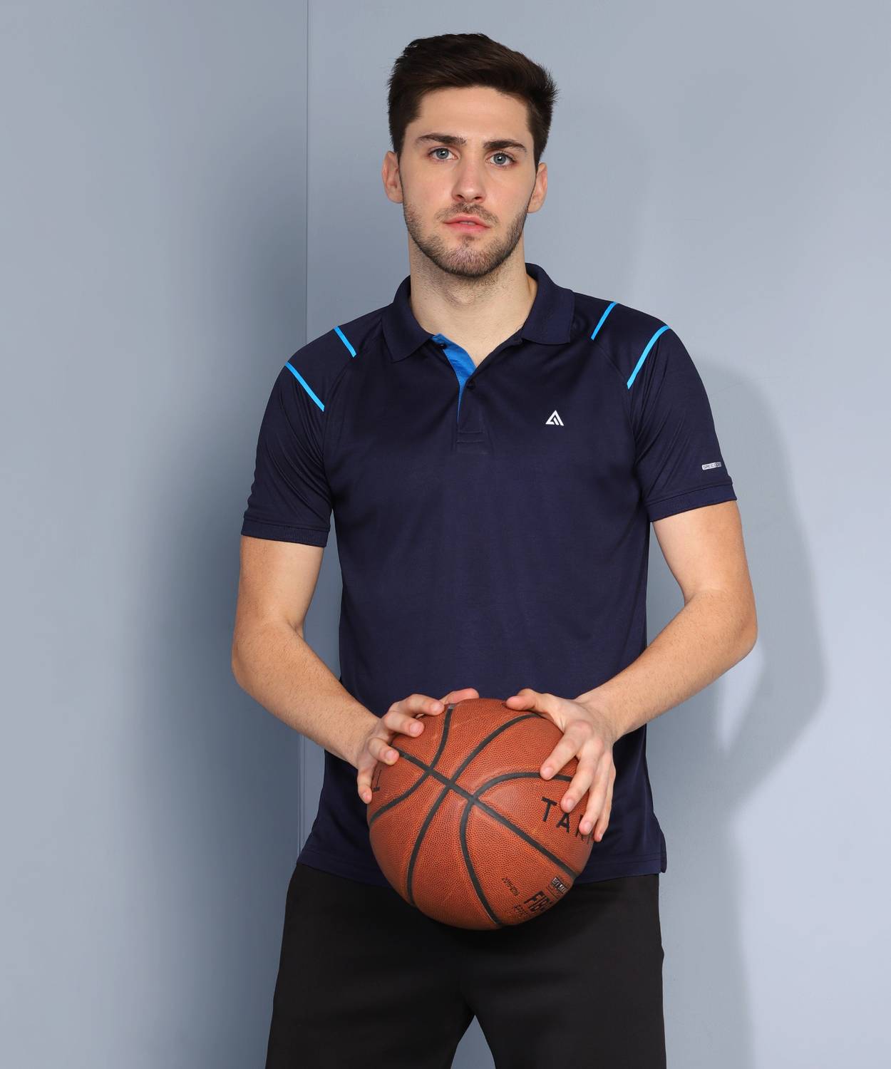 Adrenex Solid Men Polo Neck Dark Blue T-Shirt