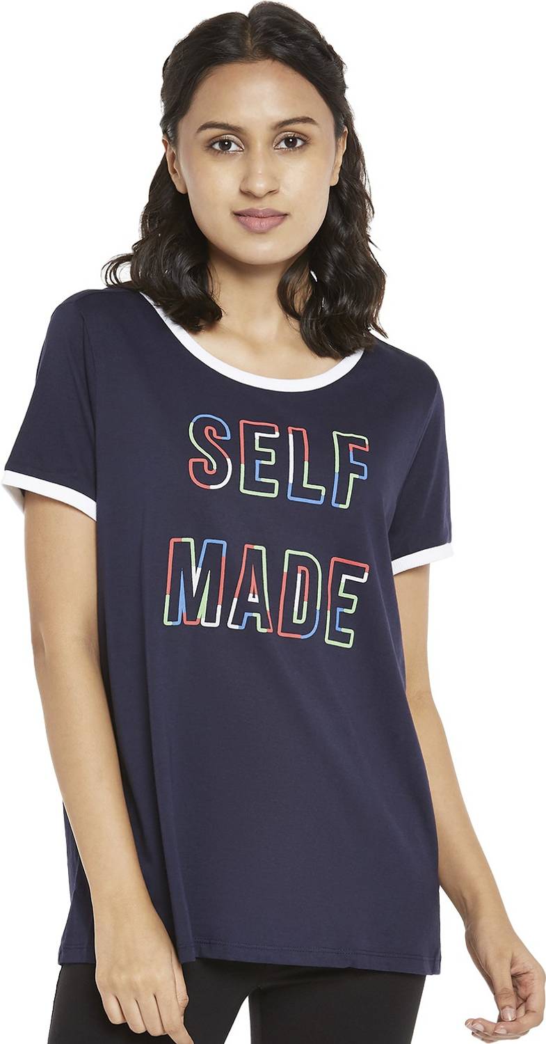 Ajile By Pantaloons Casual Short Sleeve Printed Women Dark Blue Top