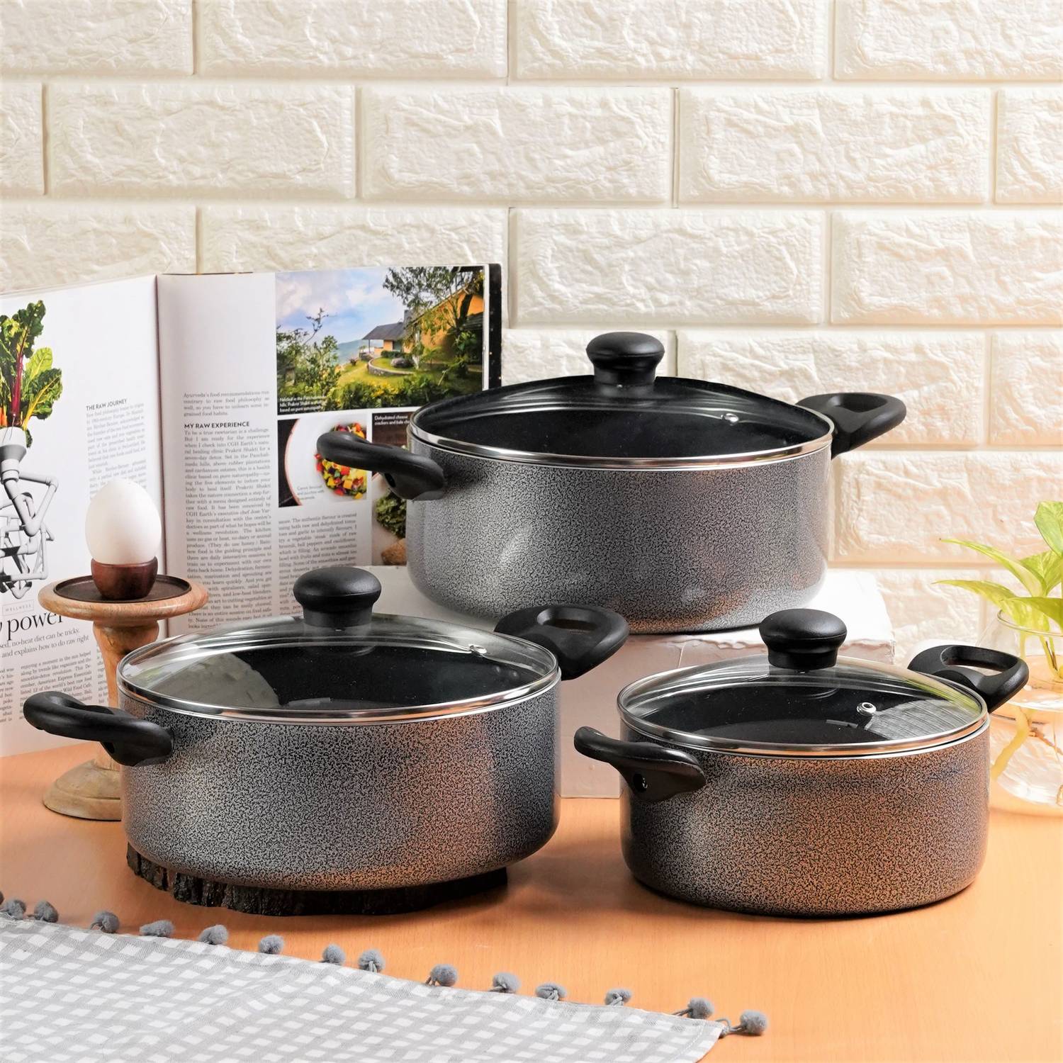 Kreme DELUXE 3mm NonStick Induction Bottom Casserole 2.5L + 3.5L + 4.5L Set of 3 pcs Induction Bottom Cookware Set