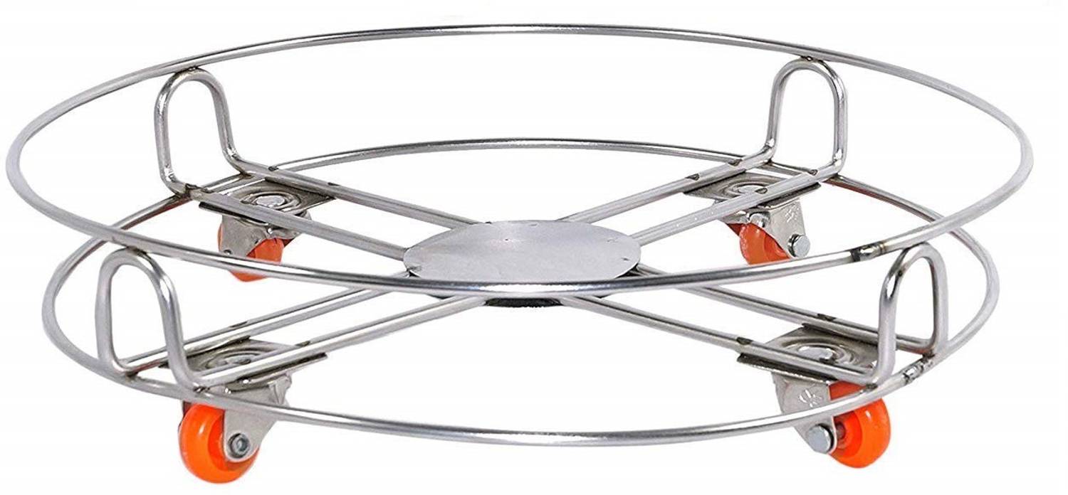 AVATAR Stainless Steel wire Gas Cylinder Trolley with 4 Wheels LPG Cylinder Stand WIRE Gas Cylinder Trolley (Silver) Pack 1 Gas Cylinder Trolley