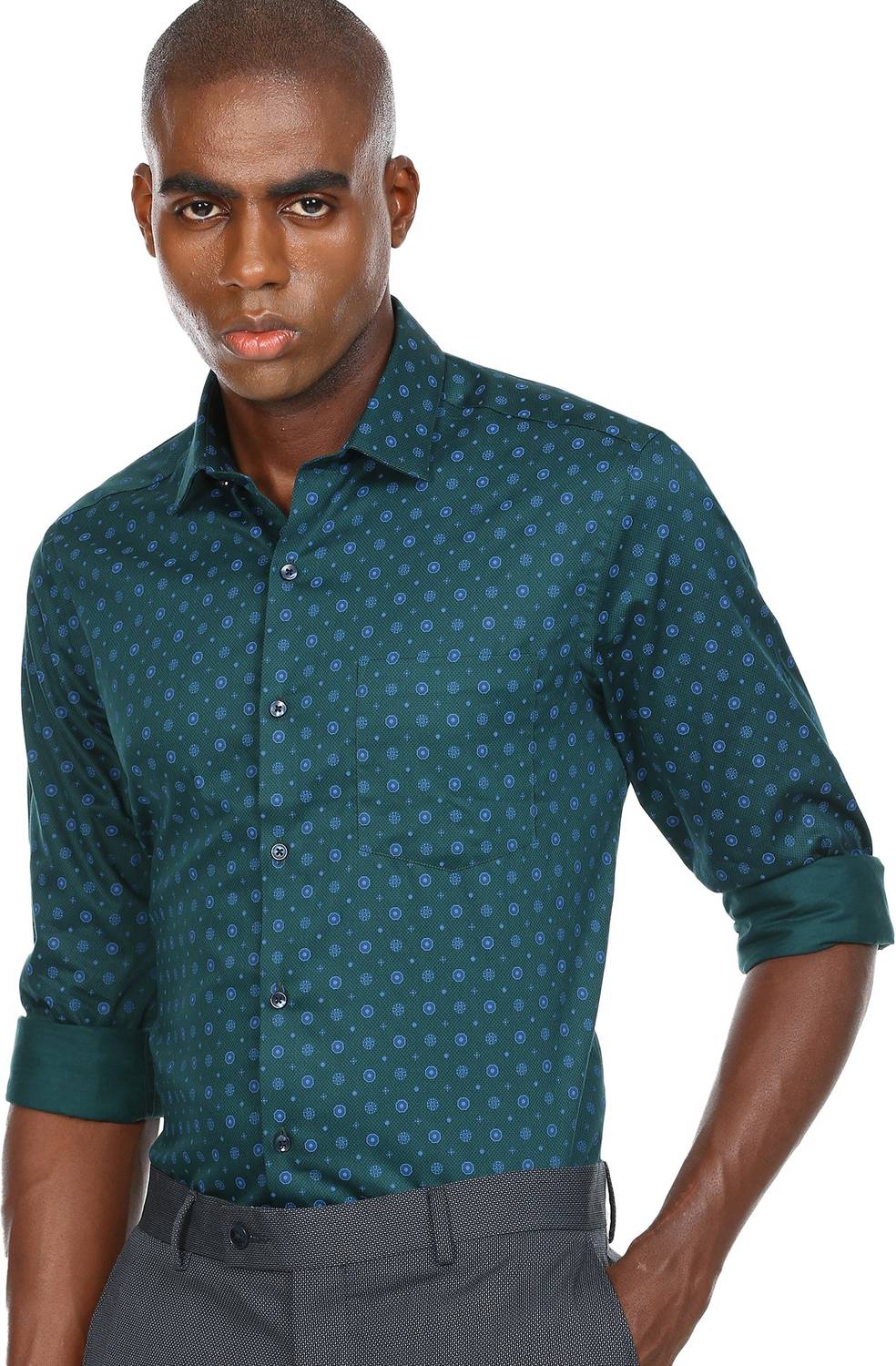 ARROW Men Printed Formal Green Shirt