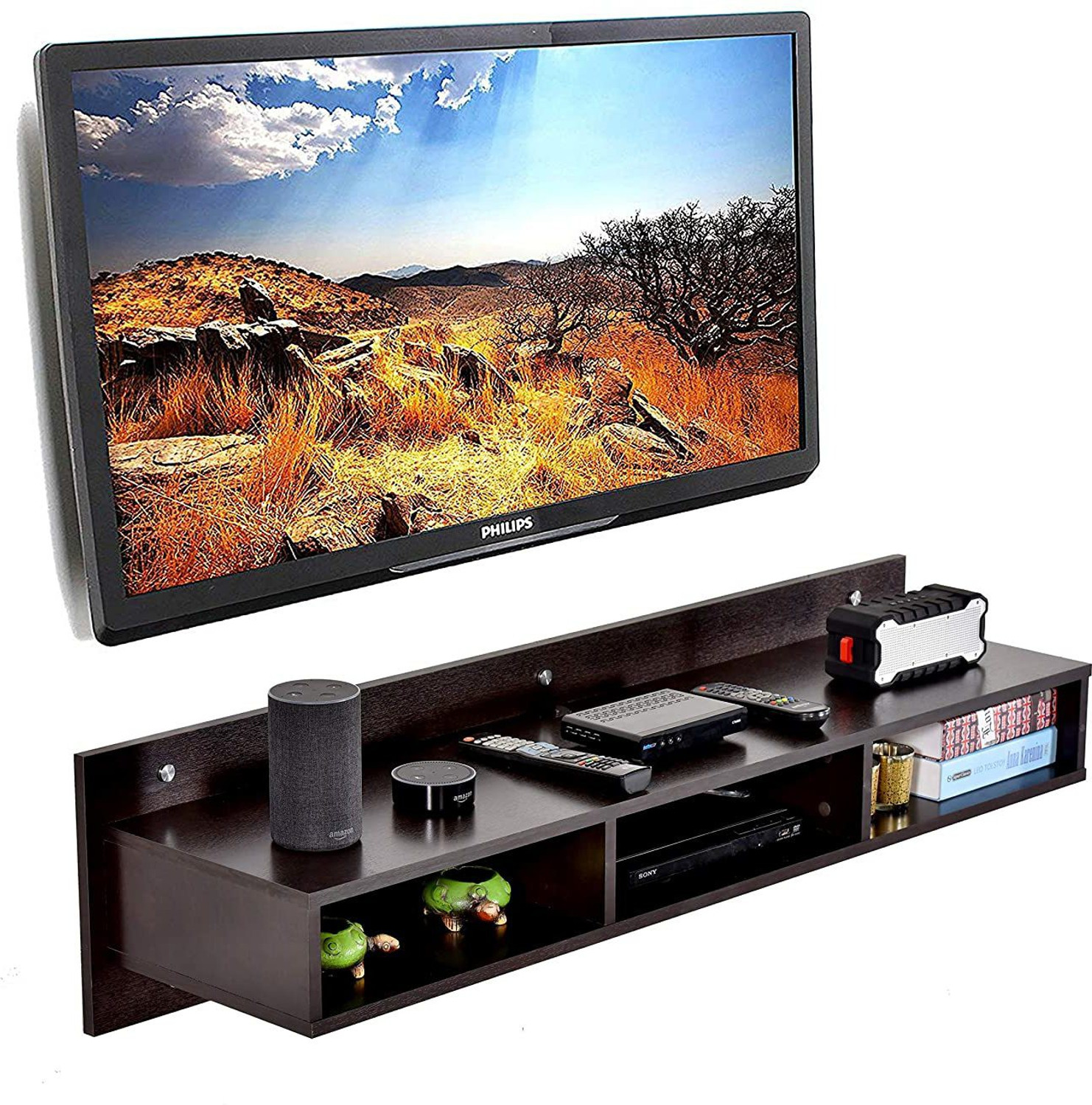 Image of Home wood Wooden wall setup box stand, Brown Engineered Wood TV Entertainment Unit