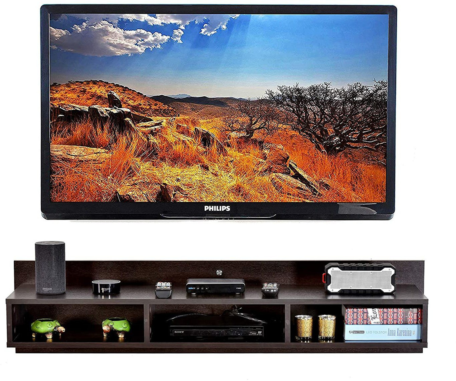 Image of Home wood Wooden wall setup box stand, Brown Engineered Wood TV Entertainment Unit