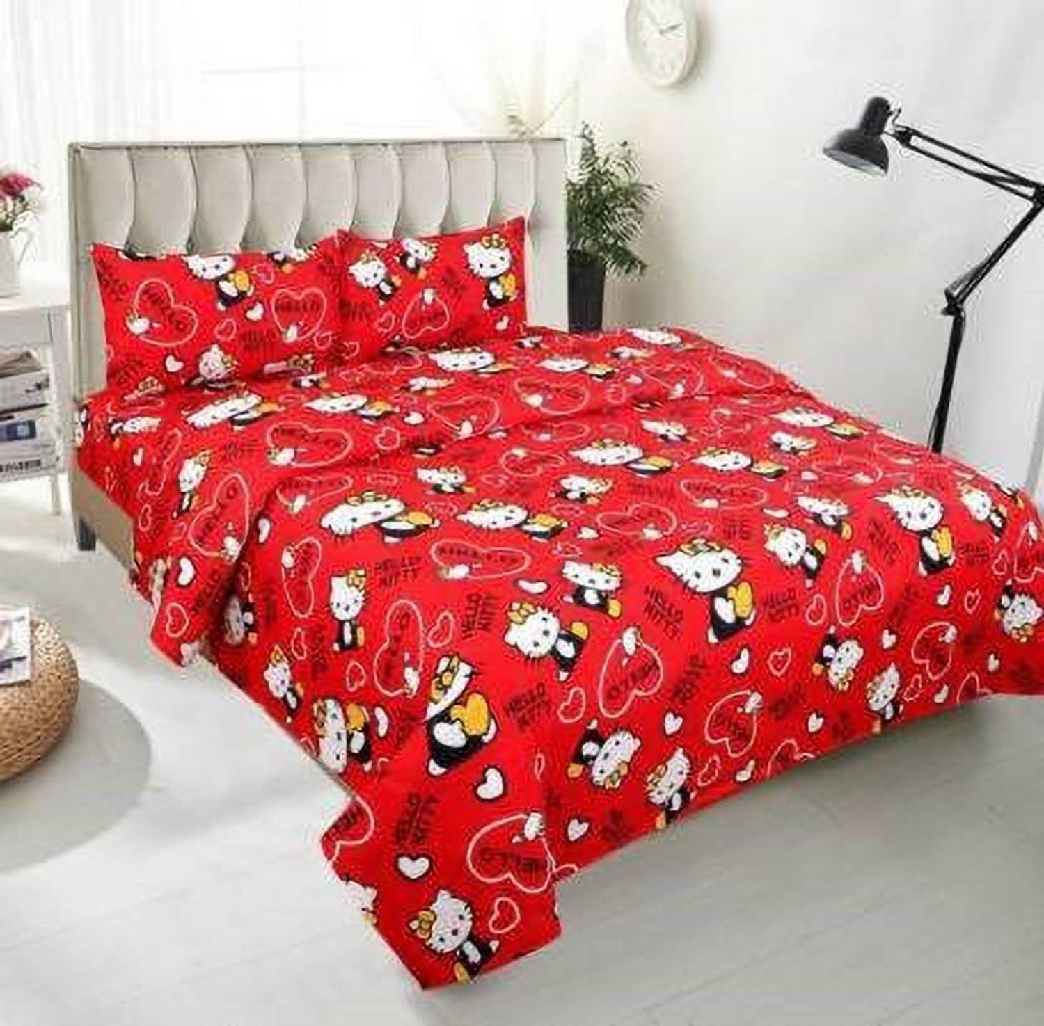 BBM Polycotton Double Flat 150 TC Cartoon 1 Bedsheet with 2 Pillow Covers