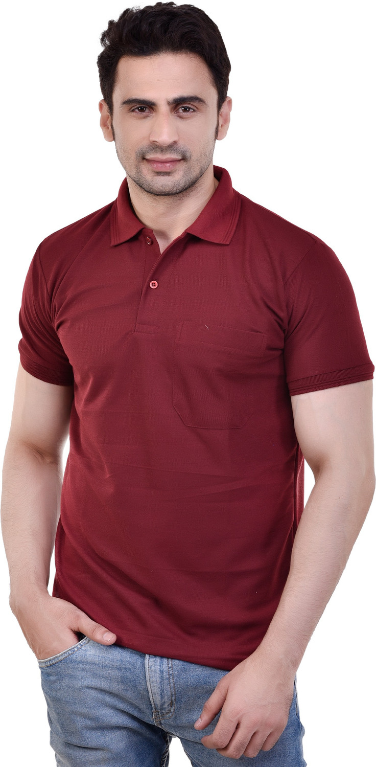 Image of SMAN Solid Men Polo Neck Dark Blue, Maroon T-Shirt