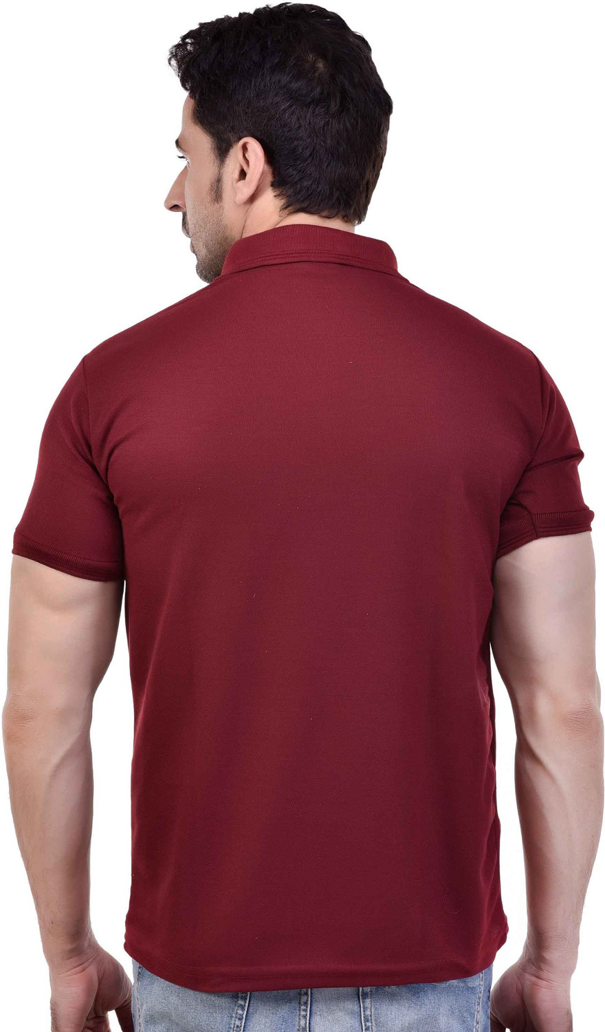 Image of SMAN Solid Men Polo Neck Dark Blue, Maroon T-Shirt