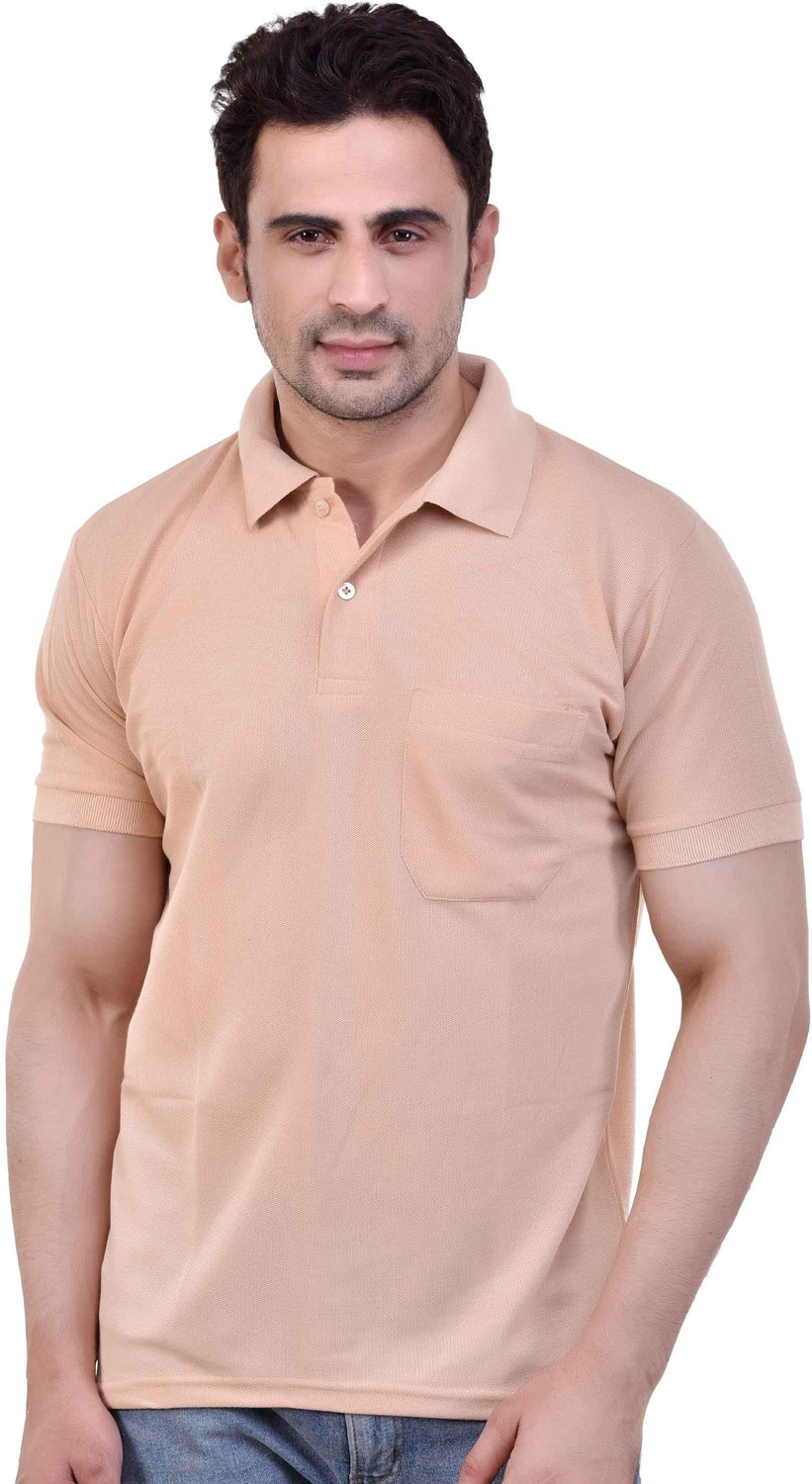 Image of SMAN Solid Men Polo Neck Maroon, Beige T-Shirt
