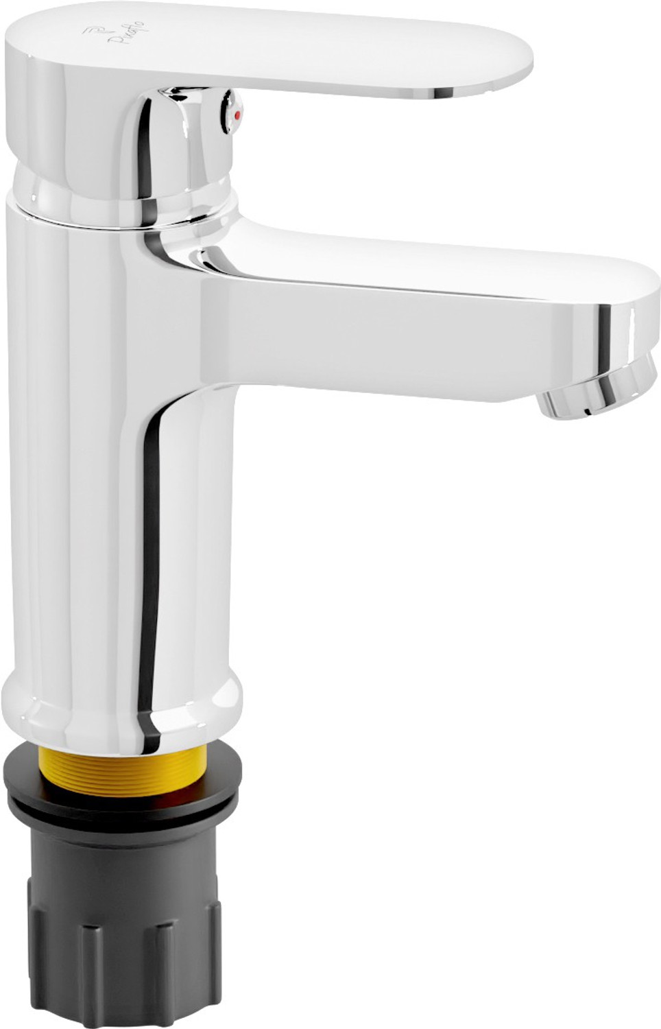 Image of PIXAFLO KOROIT Brass Single Lever Basin Mixer With 450 mm Long Stainless Steel Braided Hoses (Chrome) Single Lever Basin Mixer (Hot and Cold) Basin Mixer Faucet