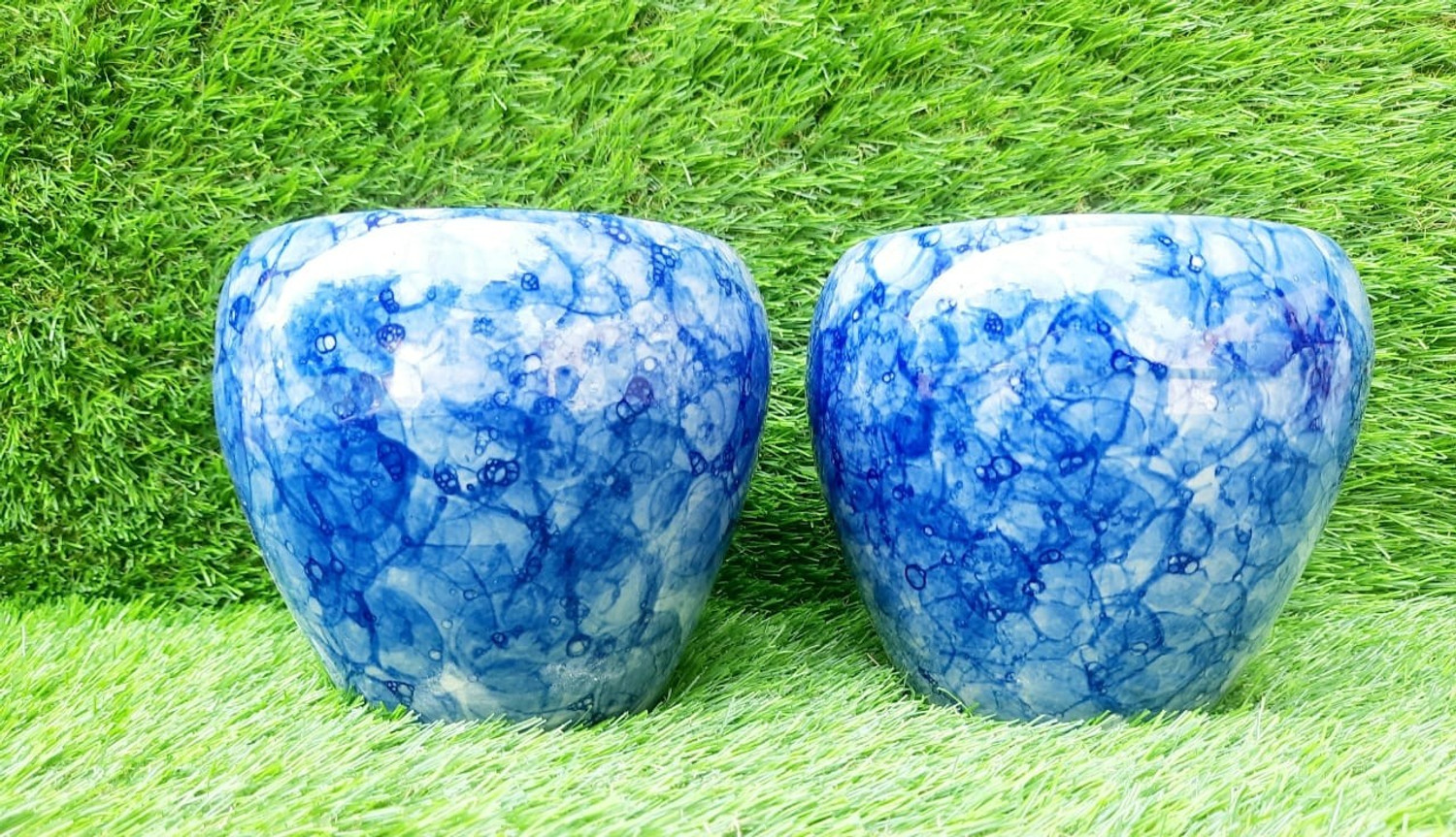 Image of Niyara stylish small glossy blue ceramic planters pot combo pack of 2 pot Plant Container Set