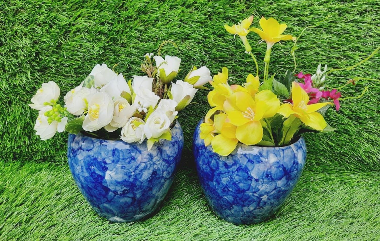 Image of Niyara stylish small glossy blue ceramic planters pot combo pack of 2 pot Plant Container Set