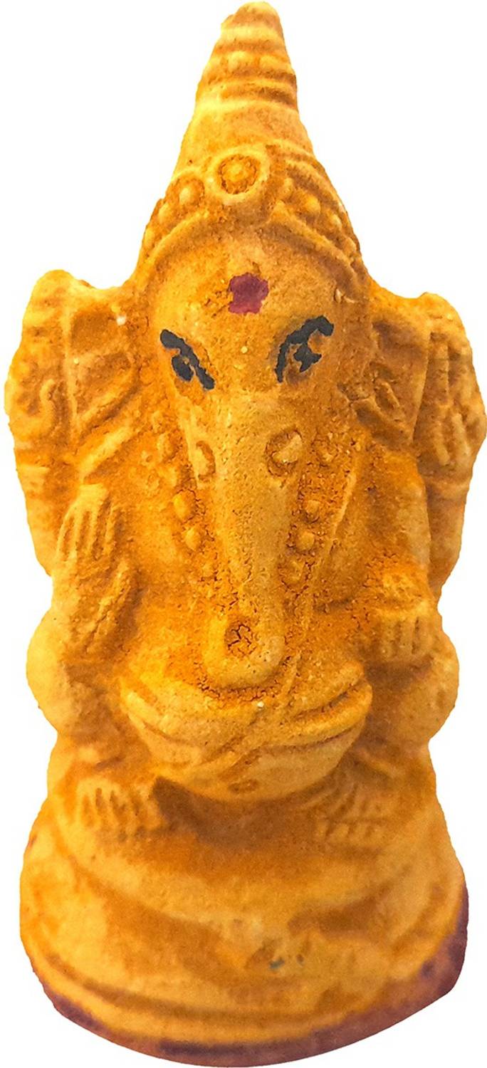 JDS PUJA ARTICLES Handmade Turmeric Ganesha Idol (Made of Turmeric, Kumkum, Chandan) Decorative Showpiece  -  9.5 cm