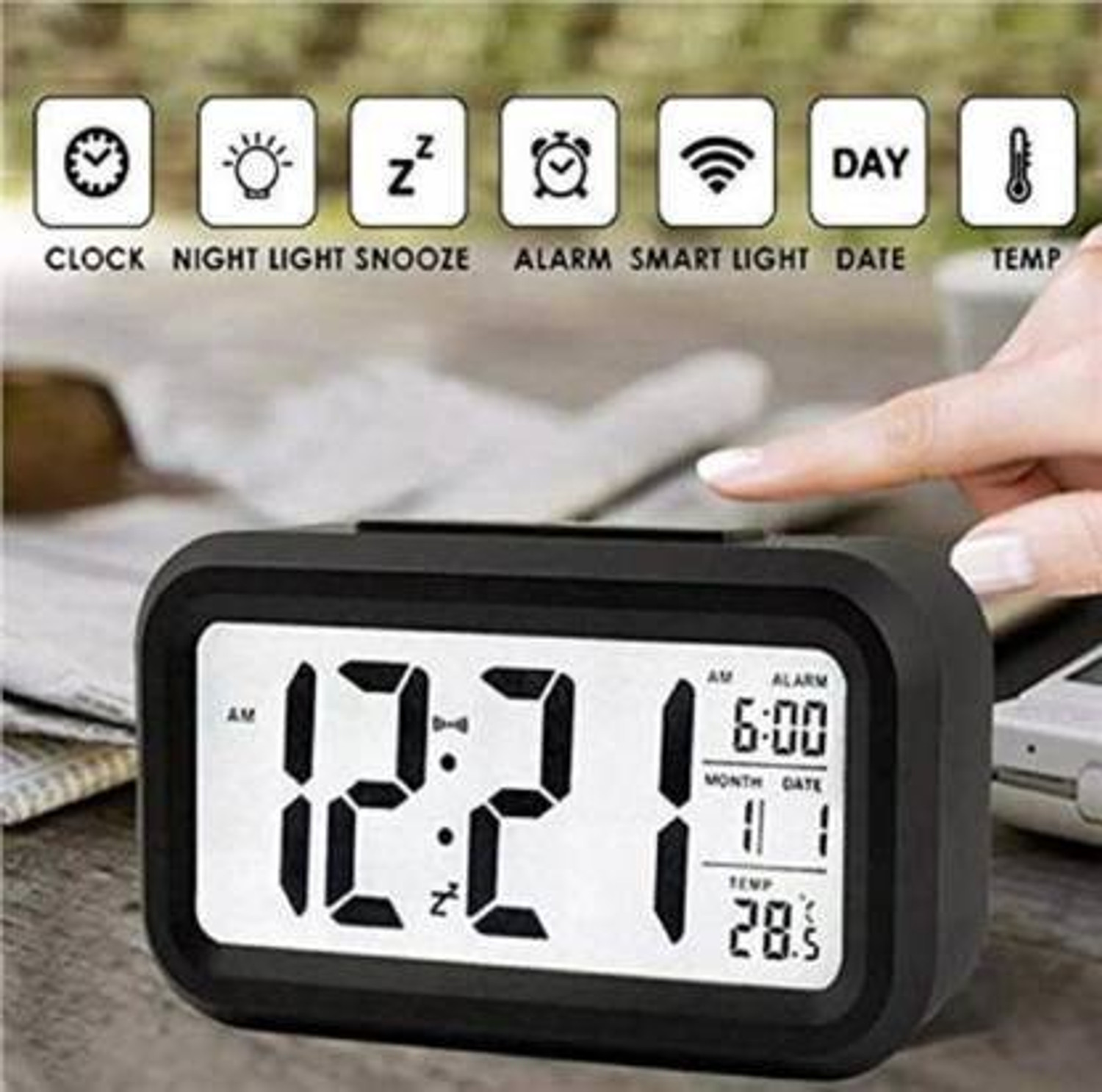 Image of Tia Crafts Digital Digital Alarm Clock Sensor Touch Alarm Clock Technology Light On Backlight Black Clock table clock Clock