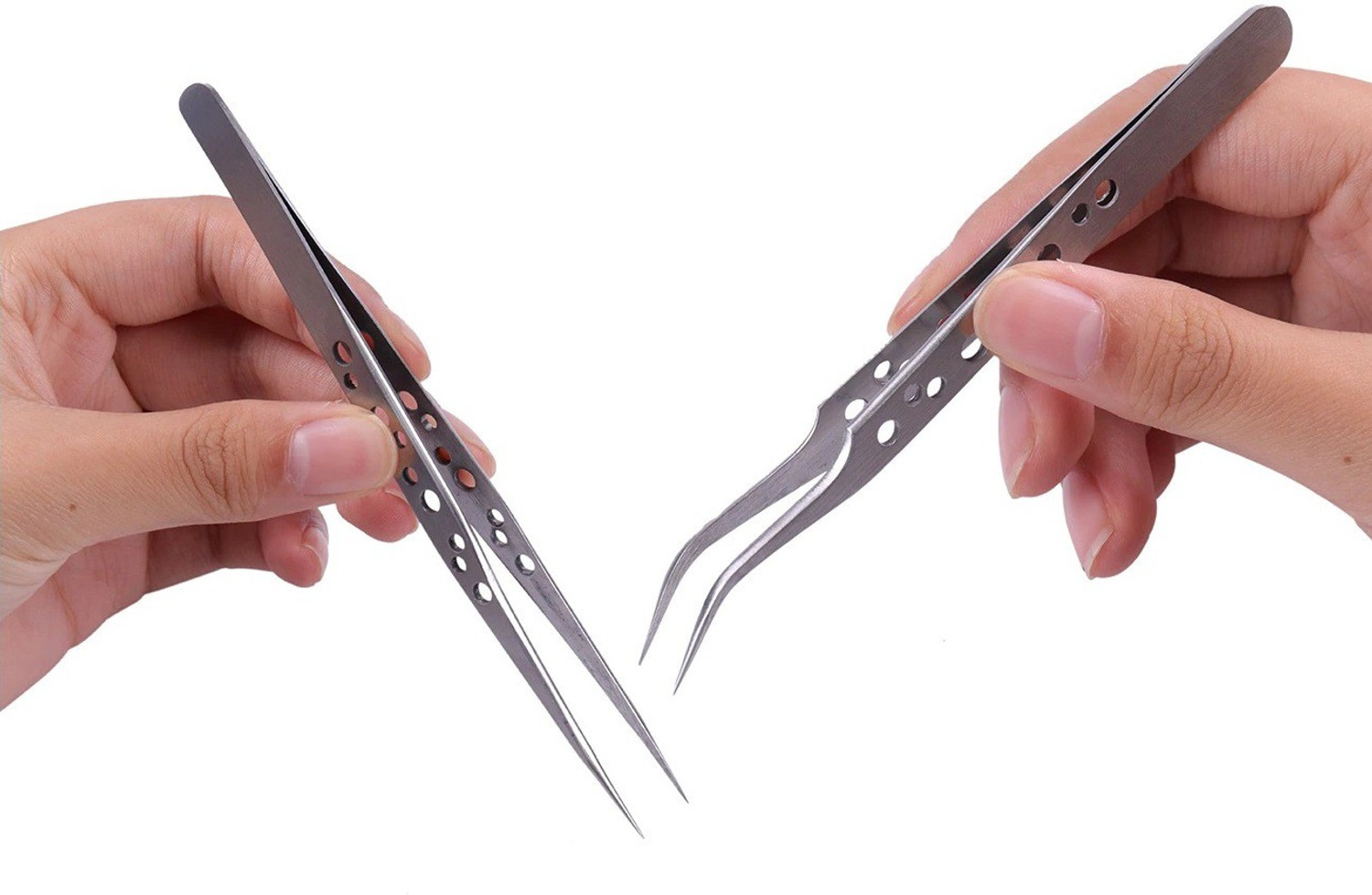 Image of WOWSOME 2 Pcs Anti-static Tweezers Curved Straight Tip Precision Stainless Steel