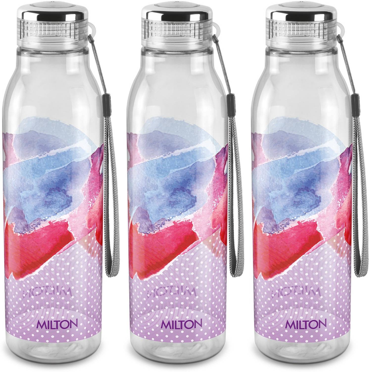 MILTON 1000 Pet Water Bottle, Set of 3, 1 Litre Each, Purple 1000 ml Plastic Bottle