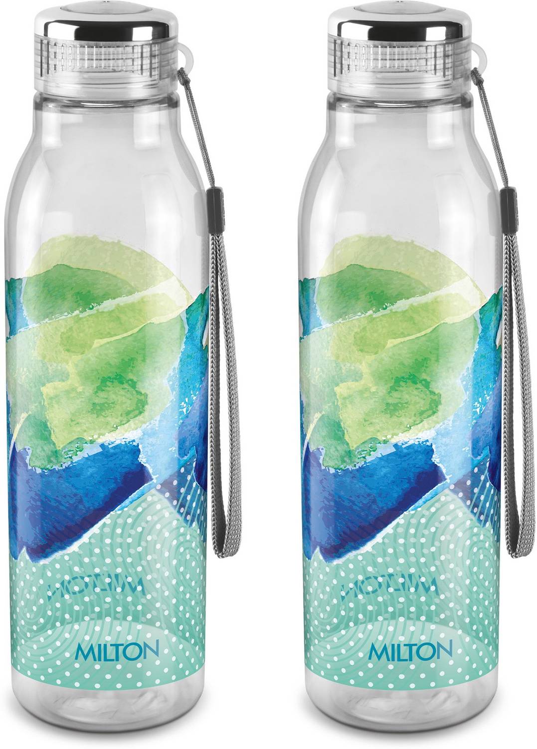MILTON Helix 1000 Pet Water Bottle, Set of 2, 1 Litre Each, Green 1000 ml Plastic Bottle