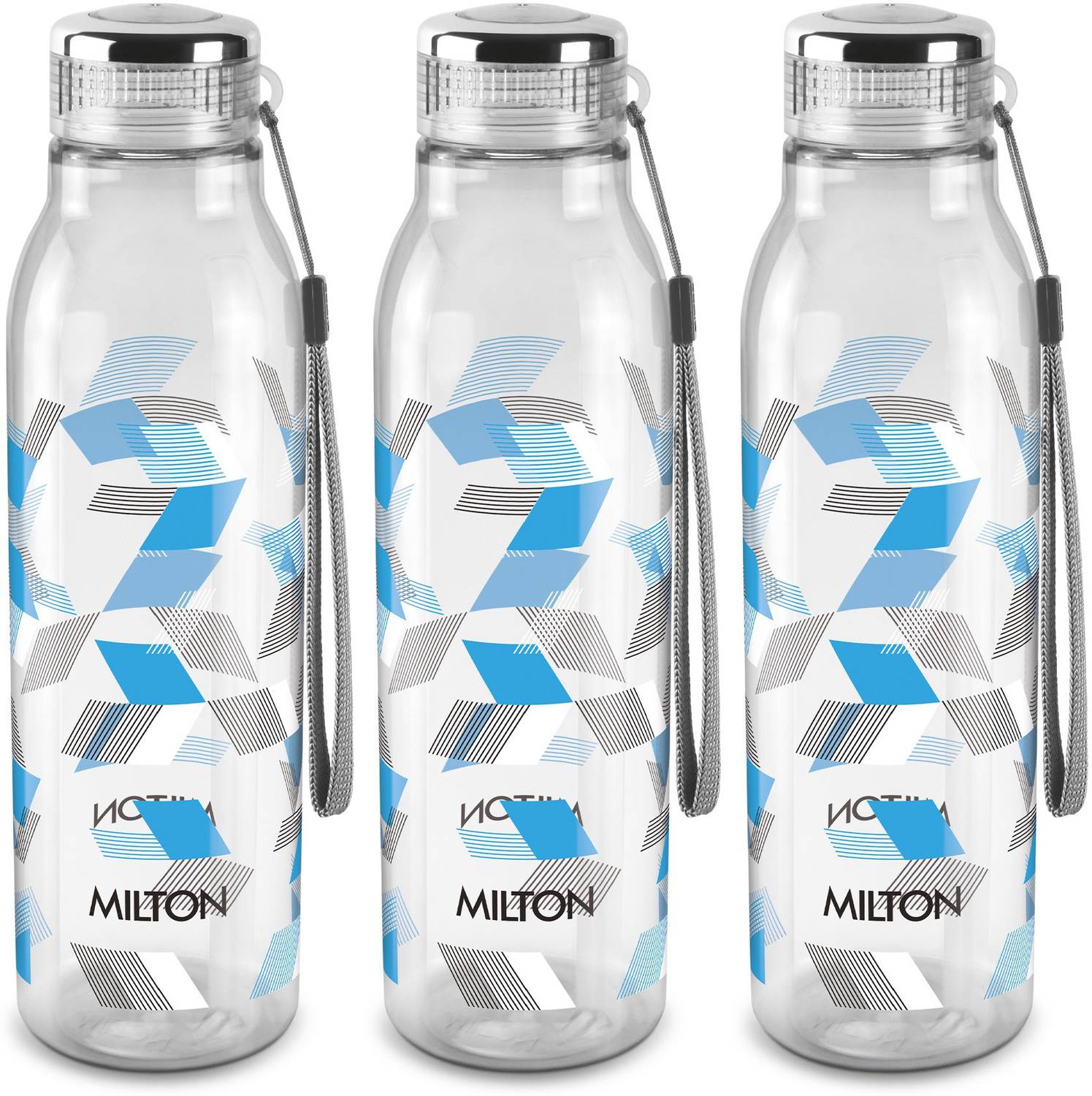 MILTON Helix 1000 Pet Water Bottle, Set of 3, 1 Litre Each, Blue 1000 ml Plastic Bottle