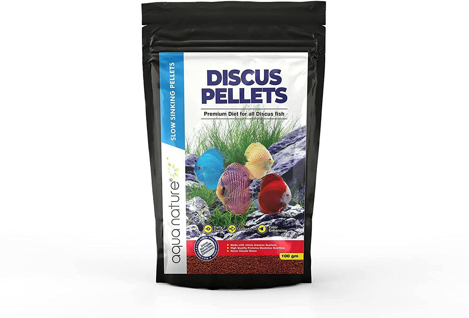 Aquanature Discus Pellets Premium Diet Fish Food for All Discus Fish 100g Sea Food 0.1 kg Dry Adult, New Born, Young Fish Food