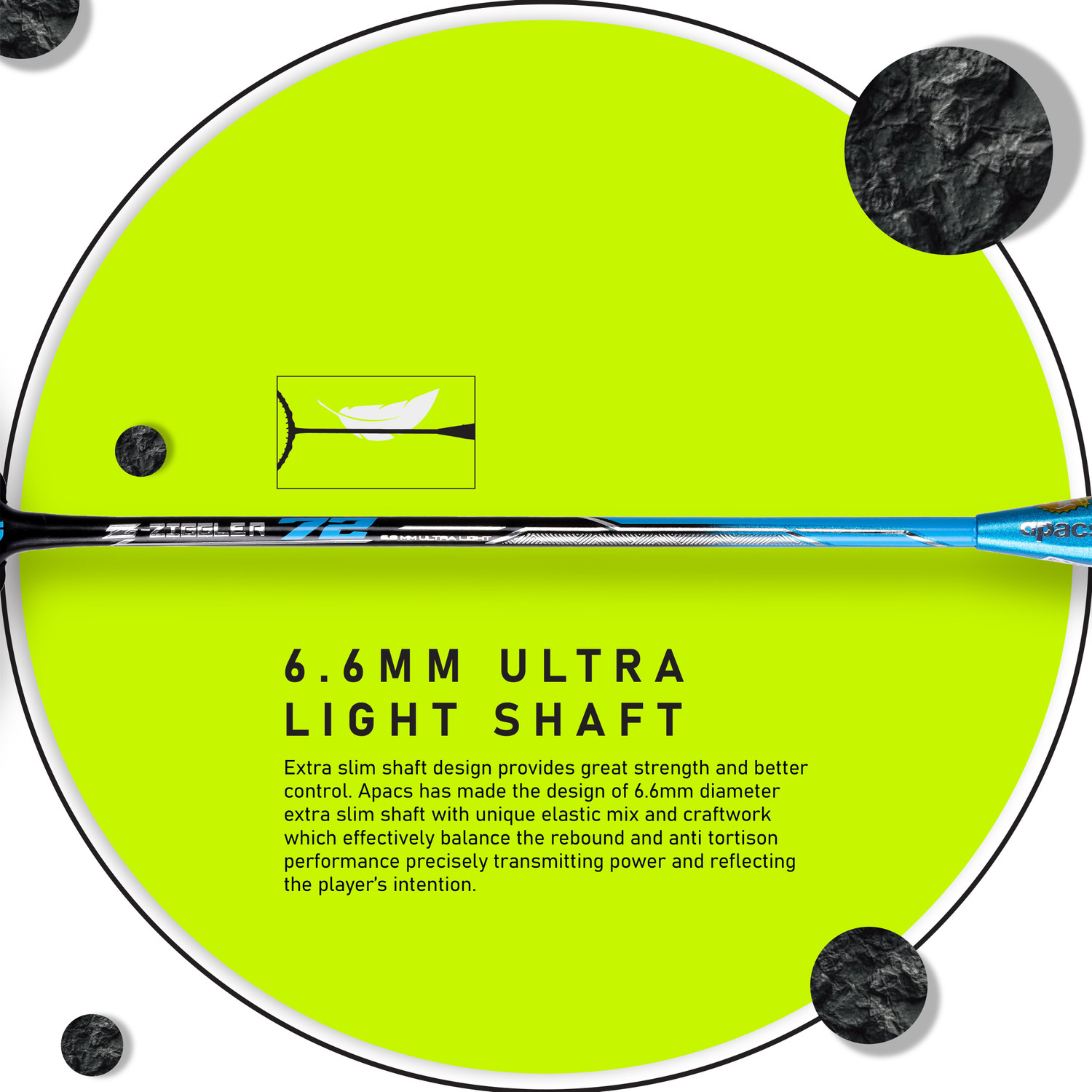 Image of apacs Z-Ziggler 72 (72g, Aero-Dyna Frame) Black, Grey Unstrung Badminton Racquet