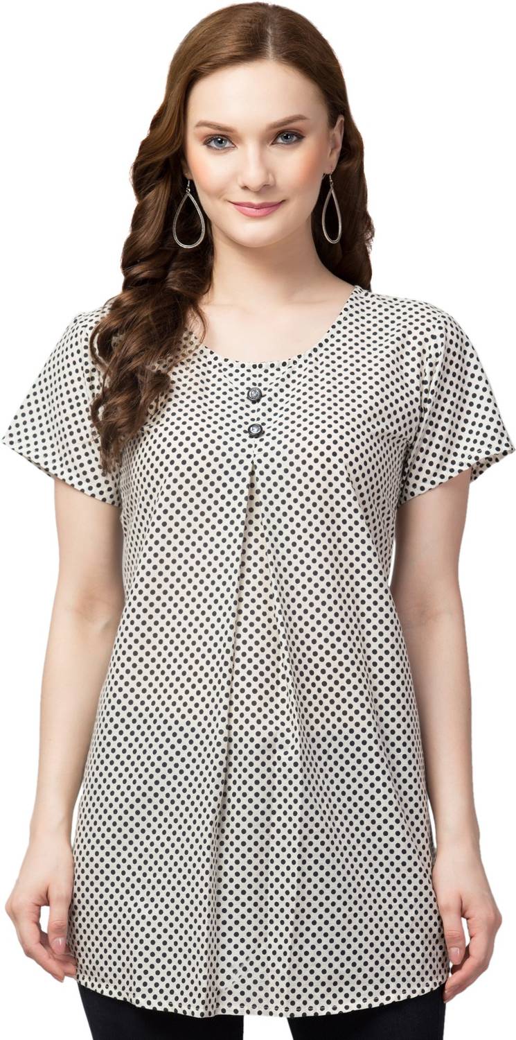 Arvyk Fashion House Casual Polka Print Women Black Top