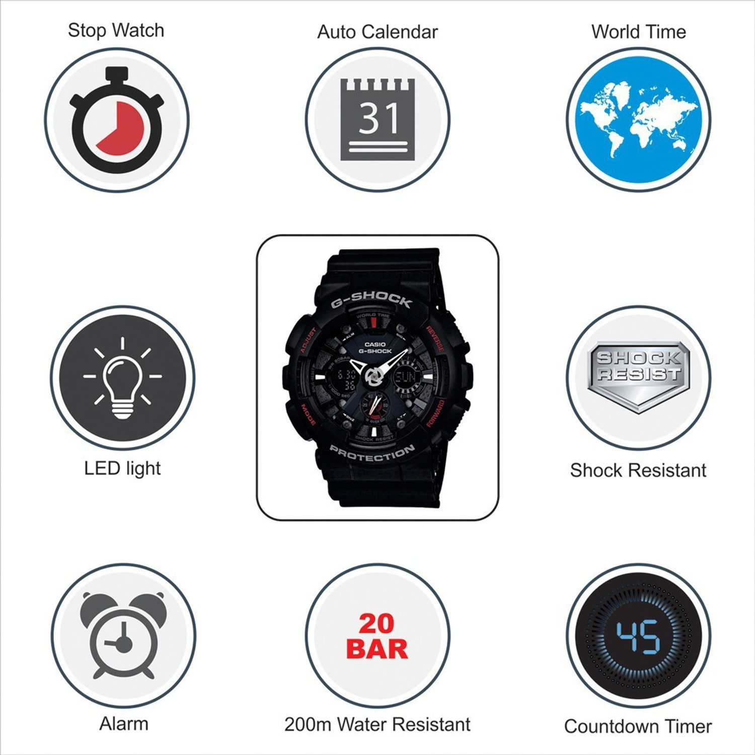 Image of CASIO GA-120-1ADR G-Shock ( GA-120-1ADR ) Analog-Digital Watch - For Men