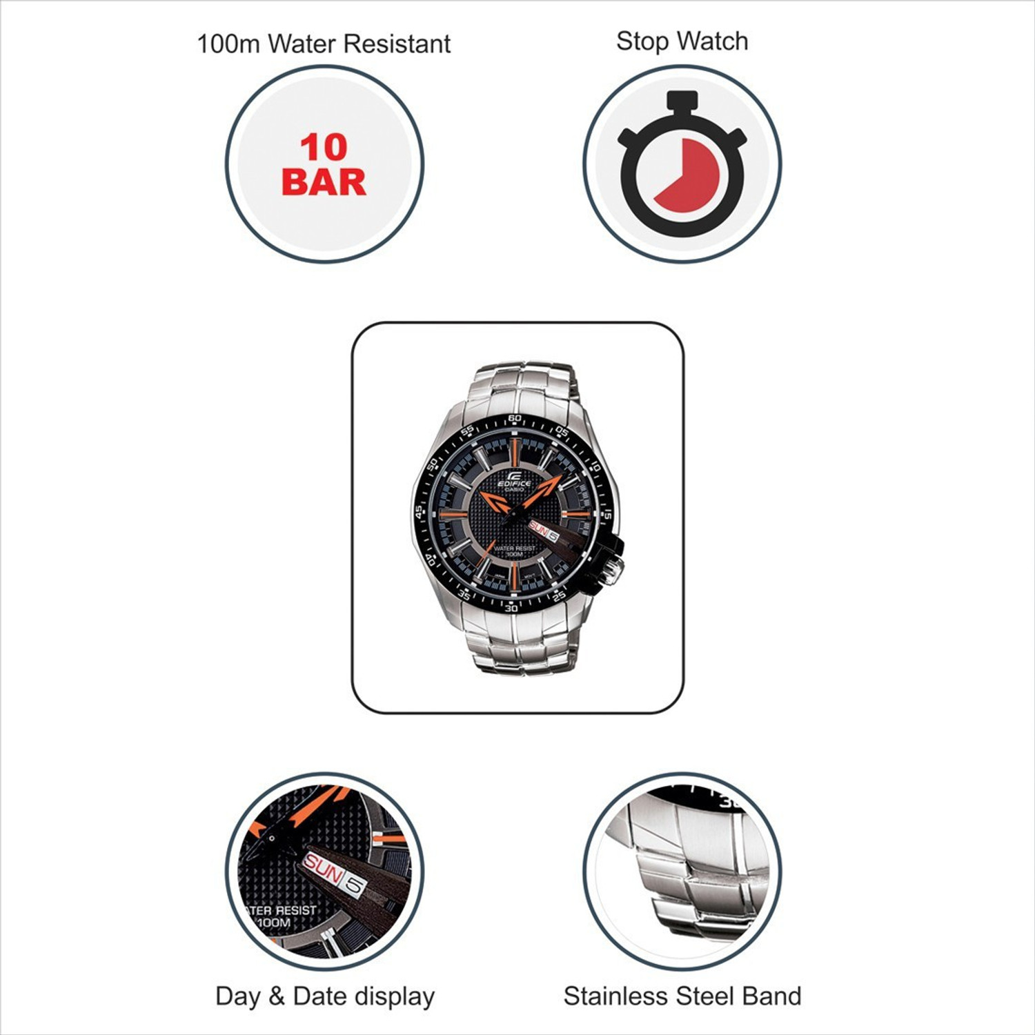 Image of CASIO EF-130D-1A5VDF Edifice Analog Watch - For Men