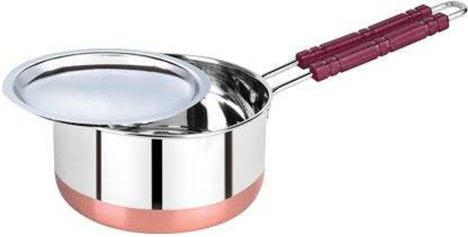 Image of Neerdhar by Neerdhar Copper Bottom wire handle sauce pan with lid. - 1000 Ml Sauce Pan 16 cm diameter with Lid 1 L capacity