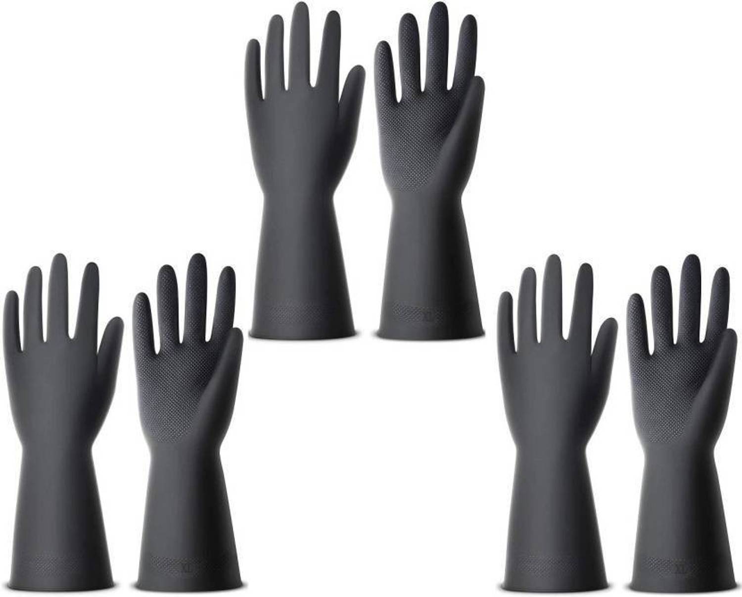 Arumart BLACK RUBBER GLOVES PACK OF 3 PAIRS Rubber Safety Gloves