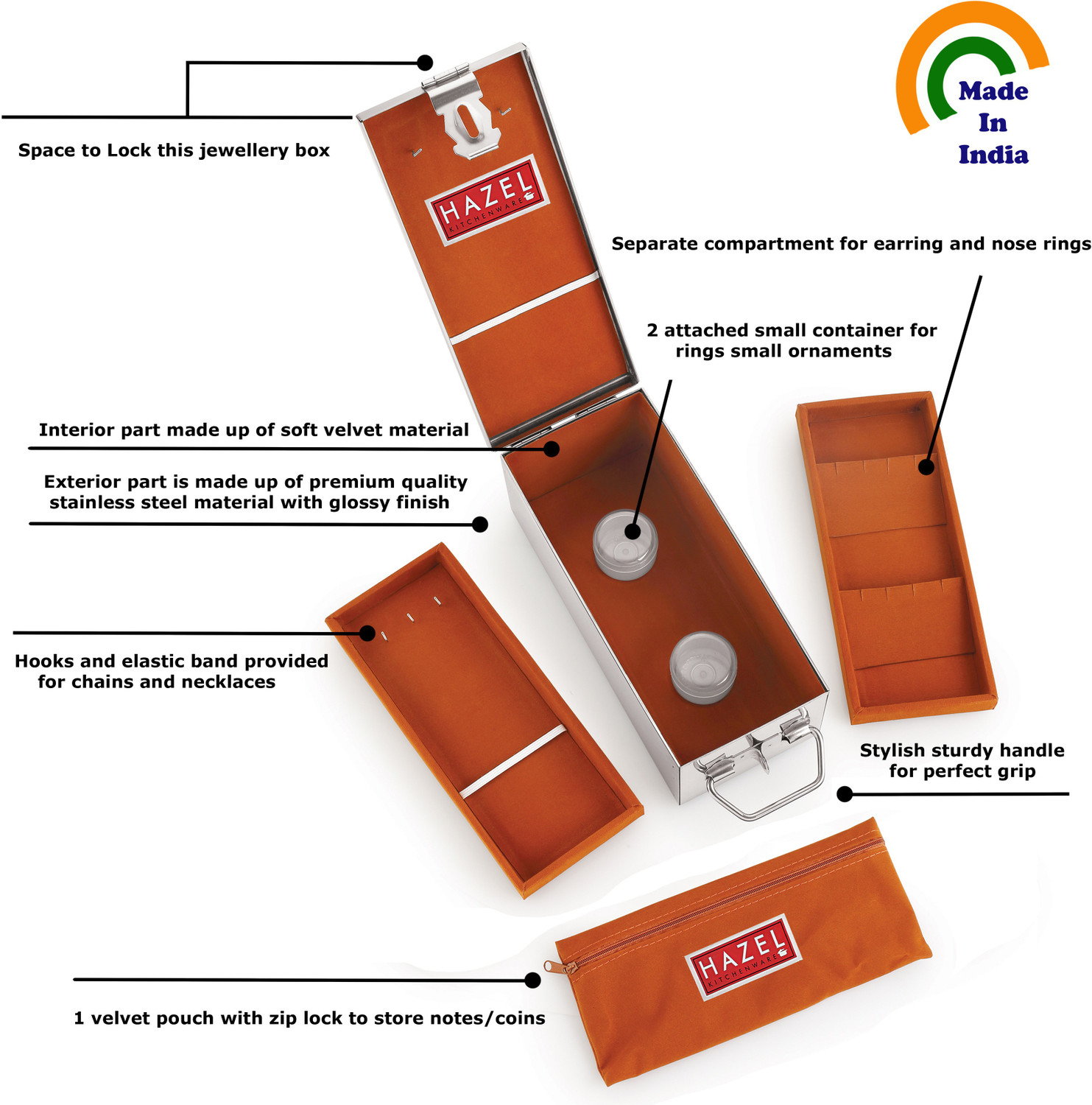 Image of HAZEL Stainless Steel Locker Cash Peti Cheque Box Jewellery Safe Storage Security Use Jewellery Box Vanity Box