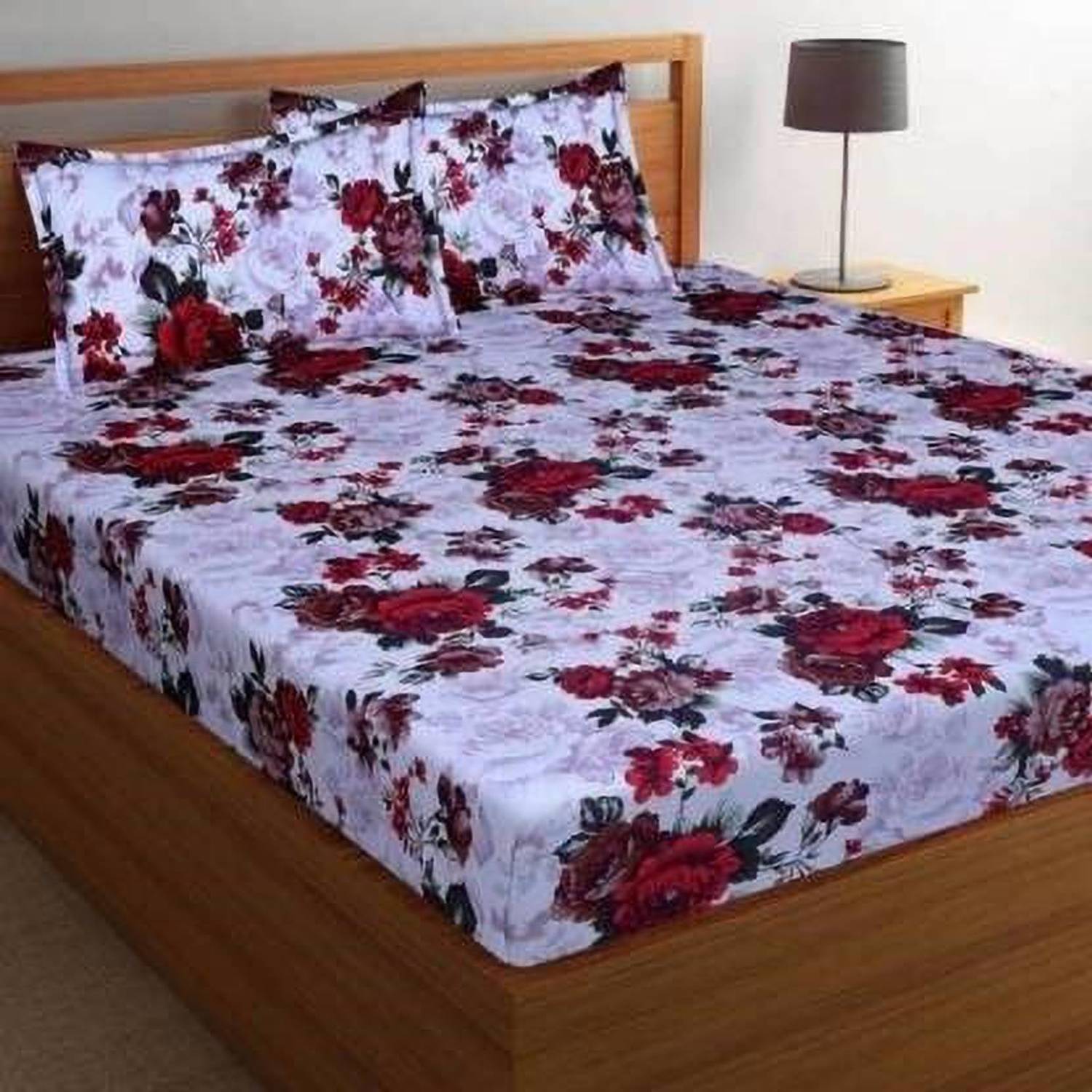BBM Polycotton Double Flat 150 TC 3D Printed 1 Bedsheet with 2 Pillow Covers