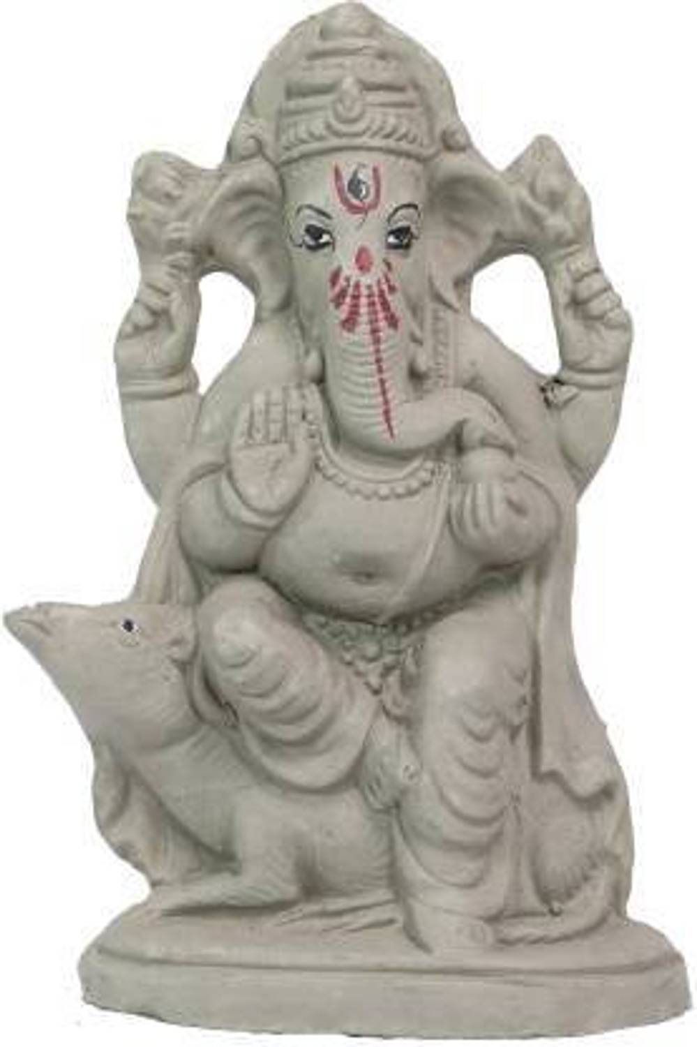 B S NATURAL Eco Friendly Handcrafted Kacchi Mitti Ganpati Bappa Murti/Statue/idol for Home Visarjan - 16 cm Decorative Showpiece - 16 cm