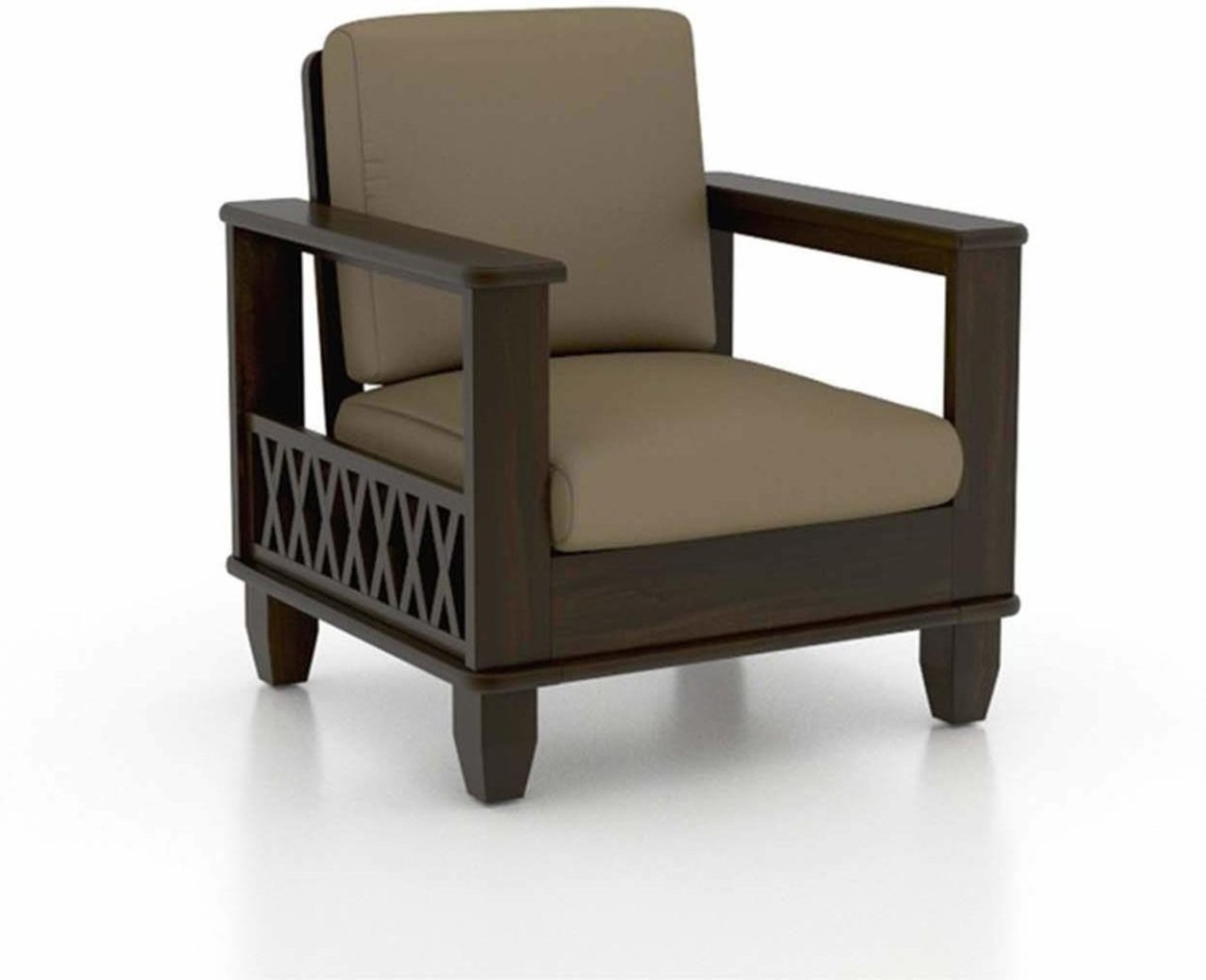 Image of Taskwood Furniture Solid Wood Sheesham Wood For Living Room, Guest Room Fabric 3 + 2 + 1 Sofa Set