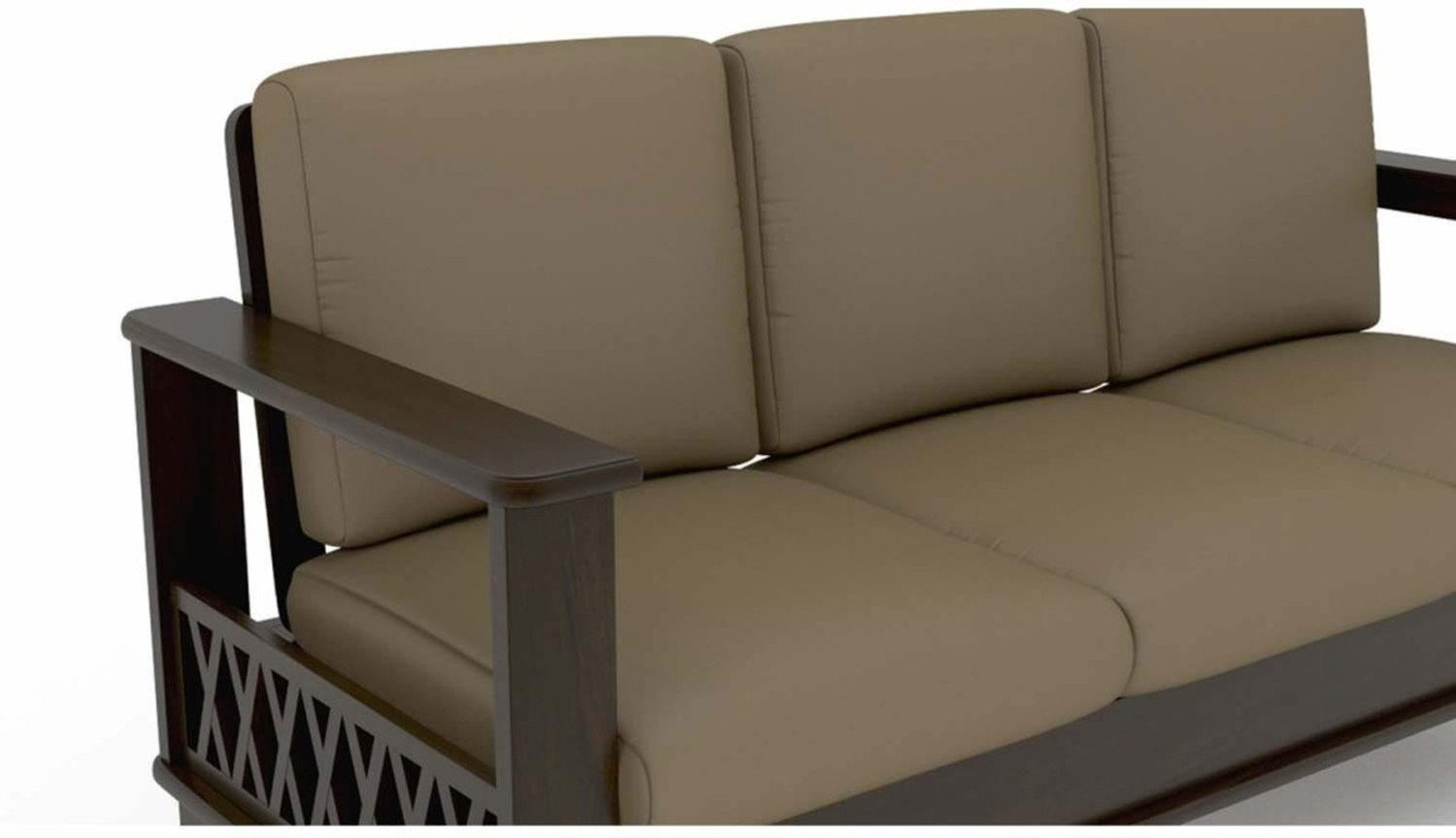 Image of Taskwood Furniture Solid Wood Sheesham Wood For Living Room, Guest Room Fabric 3 + 2 + 1 Sofa Set