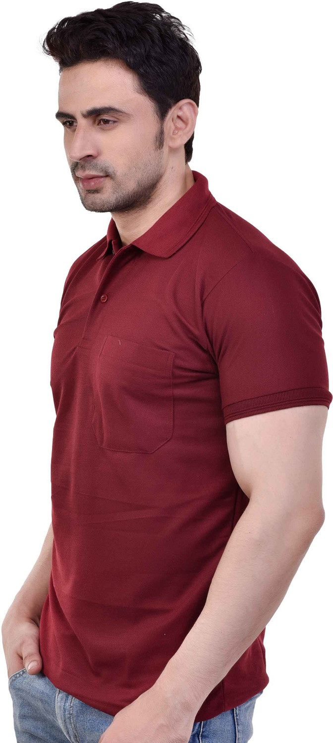 Image of SMAN Solid Men Polo Neck Dark Blue, Maroon T-Shirt