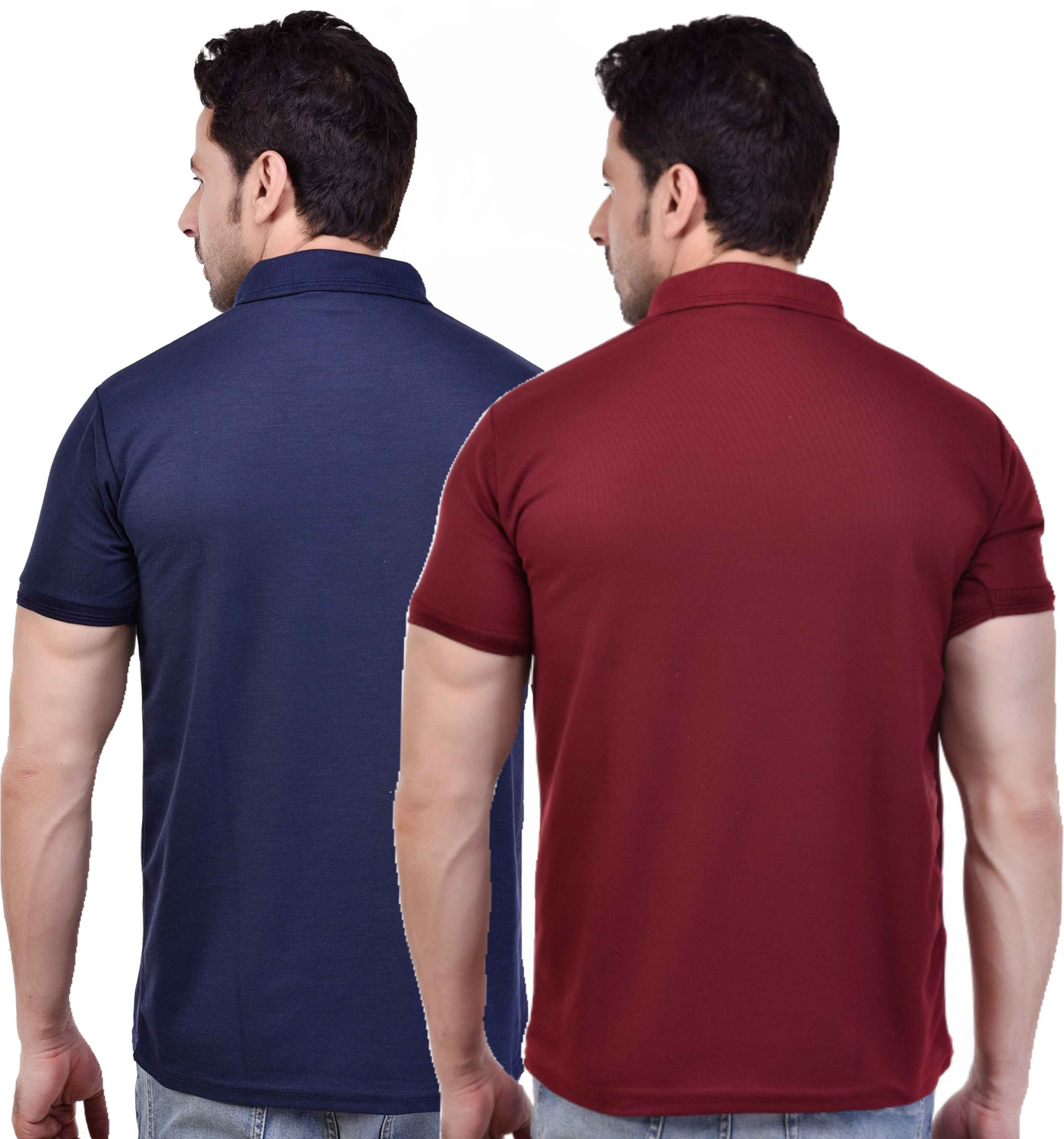 Image of SMAN Solid Men Polo Neck Dark Blue, Maroon T-Shirt