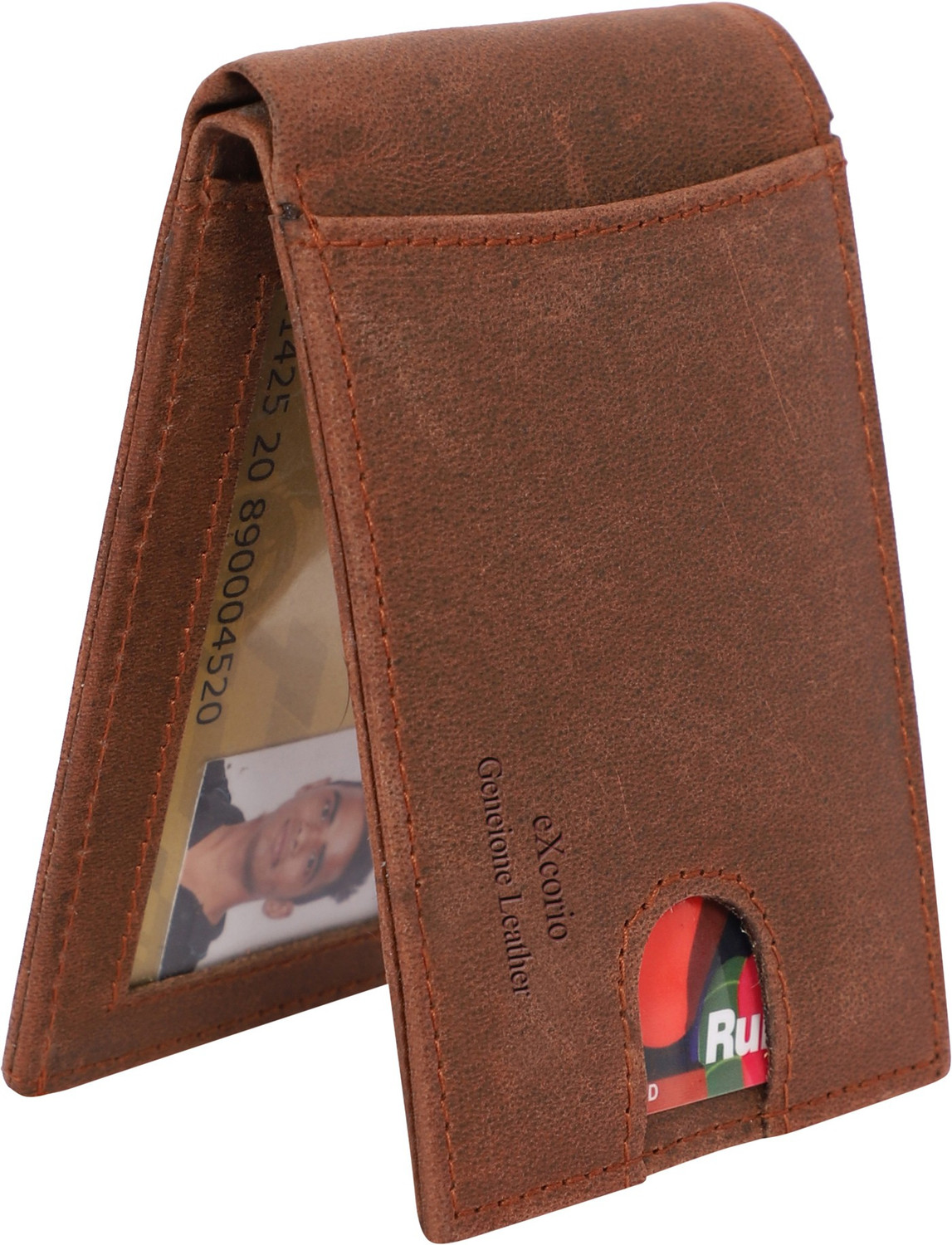 Image of eXcorio Men Trendy, Evening /Party, Trendy Brown Genuine Leather RFID Wallet - Mini (10 Card Slots)
