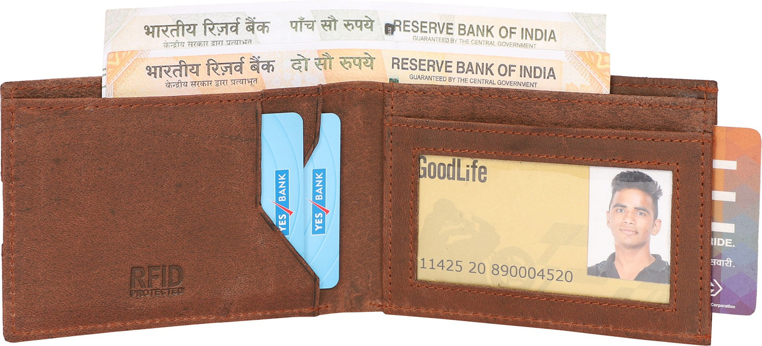 Image of eXcorio Men Trendy, Evening /Party, Trendy Brown Genuine Leather RFID Wallet - Mini (10 Card Slots)